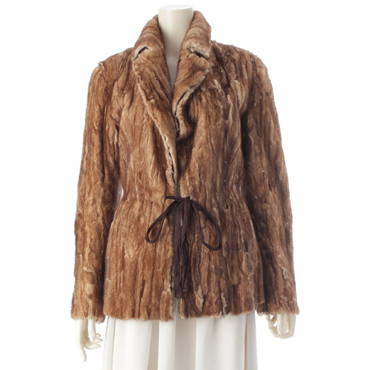 プラダ PRADA アメリカミンク ファー ヴィンテージ コート アウター ベージュ 40【中古】【正規品保証】|retro