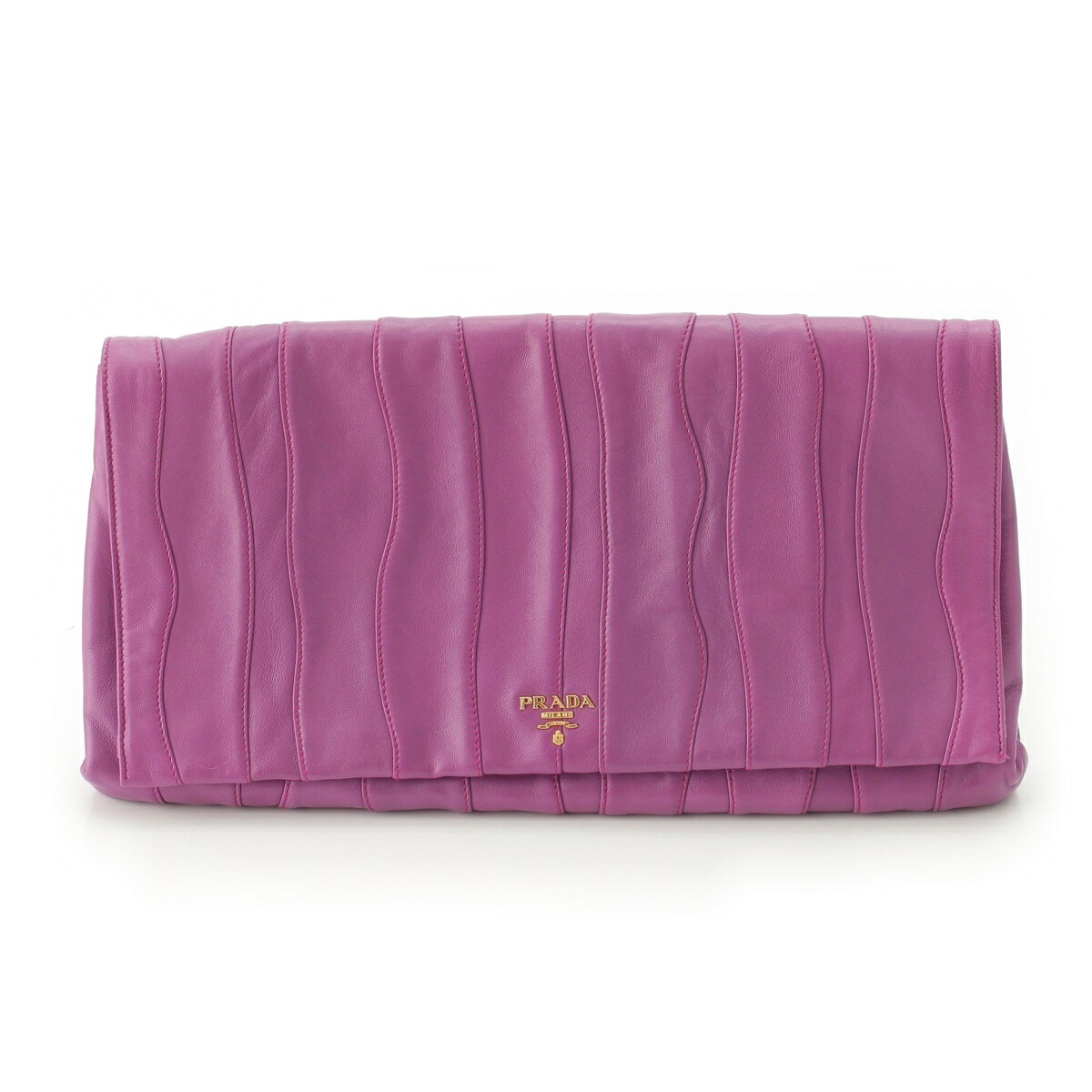 プラダ PRADA なめし革 ロゴタイプ ナッパストライプ クラッチペダル御徒面子 BP0194 パープル【中古】【定まり品引き請ける】
