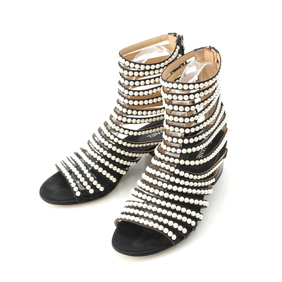 シャネル CHANEL 2016 パール メティエダール サンダル ブーツ 黒いこと 36 1/2C【中古】【置き目品引き受ける】