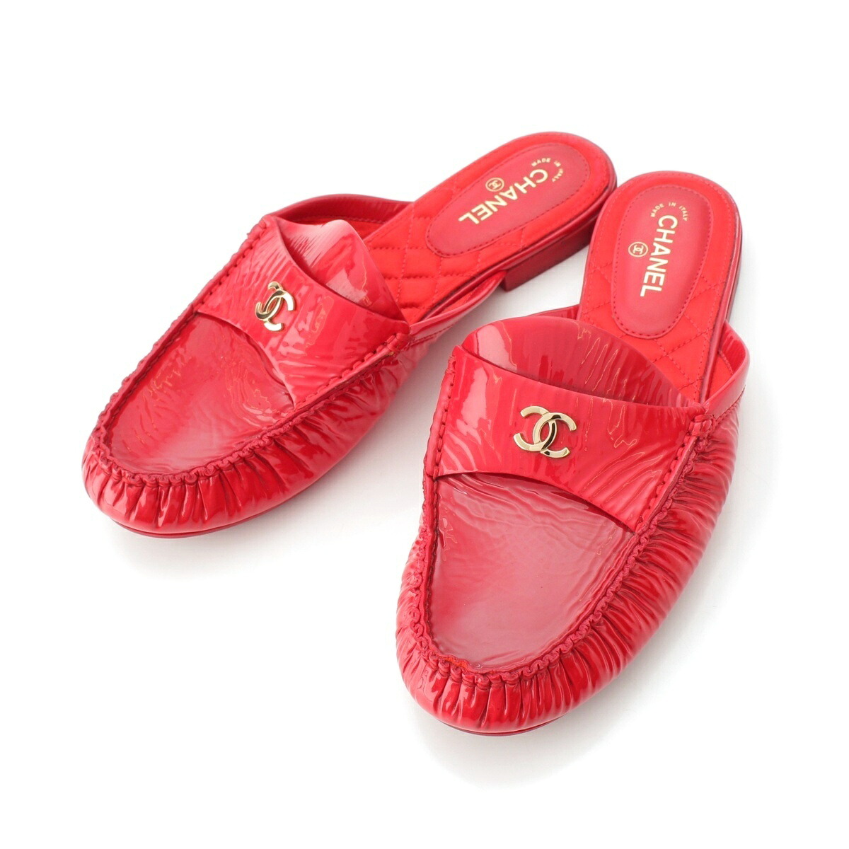 シャネル CHANEL 18C パテント ココマーク サンダル ミュール G33471 レッド 36【中古】【正規品保証】｜retro