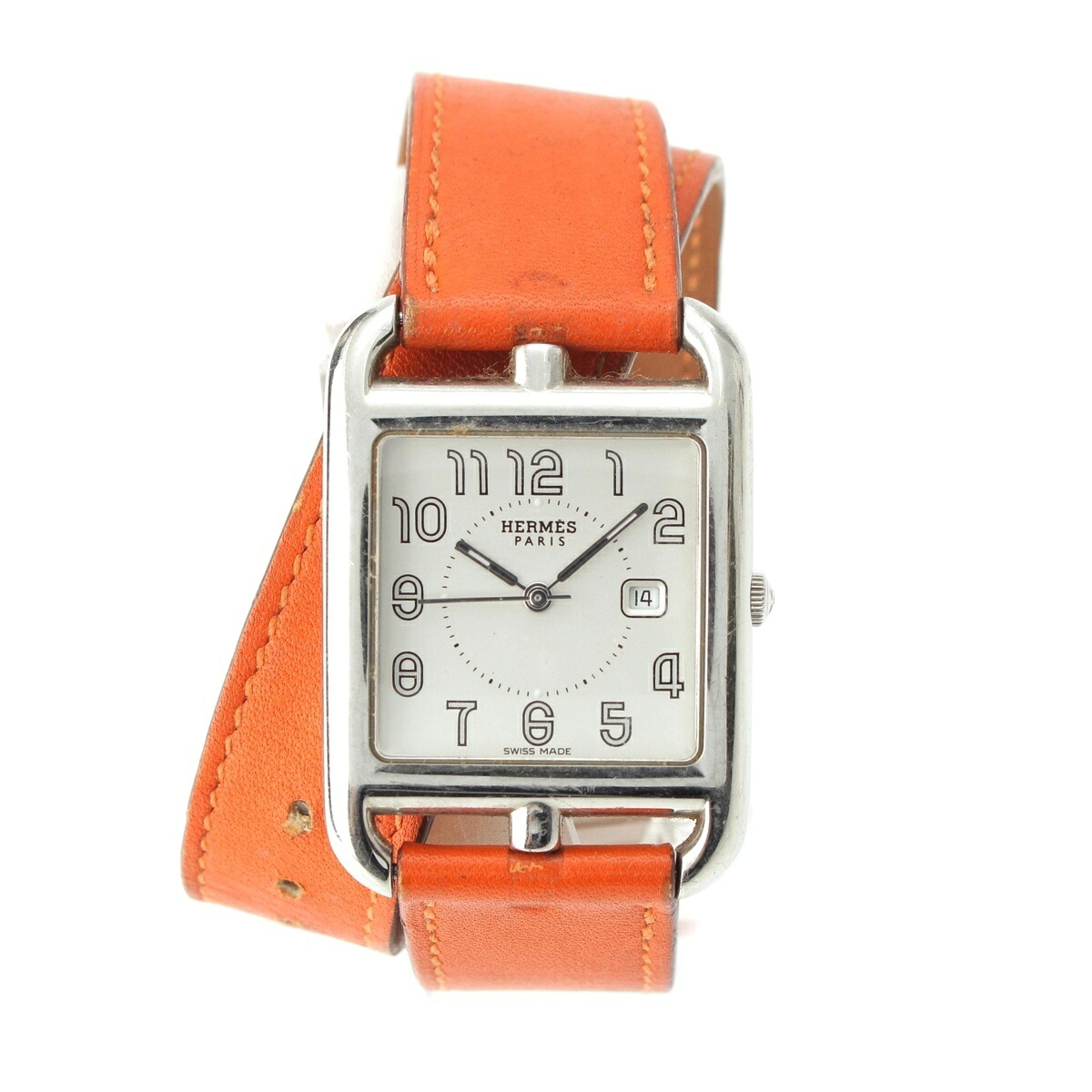 エルメス HERMES ケープコッド ドゥブルトゥール SS×レザー 腕時計 ウォレット クォーツ クオーツ ホワイト文字盤 CC2.710 オレンジ ブラウン【中古】【正規品保証】|retro