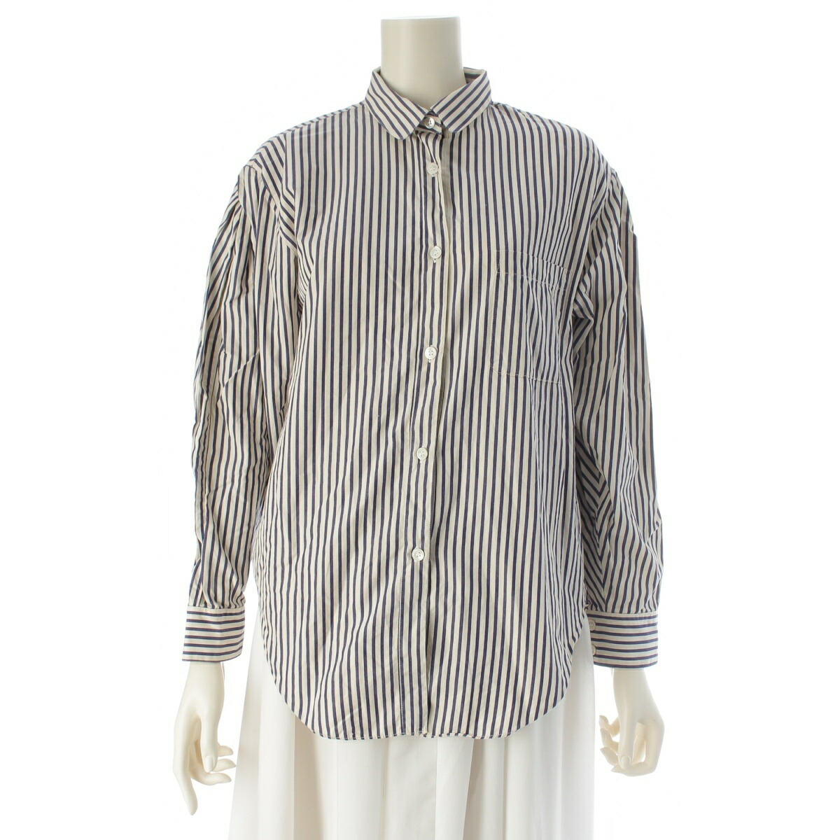 イッセイミヤケ ISSEY MIYAKE 1980 イッセイスポーツ 綿織物 縞模様 長袖プルオーバー トップス 白いこと×青色 9【中古】【置き目品引き受ける】