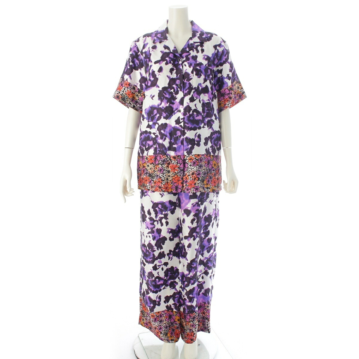 ドリスヴァンノッテン DRIES VAN NOTEN 地絹 Paneled Floral Print 総柄 半袖プルオーバー ズボン下セットアップ パープル系 マルチ色つや 36/34【中古】【定め事品引きうける】
