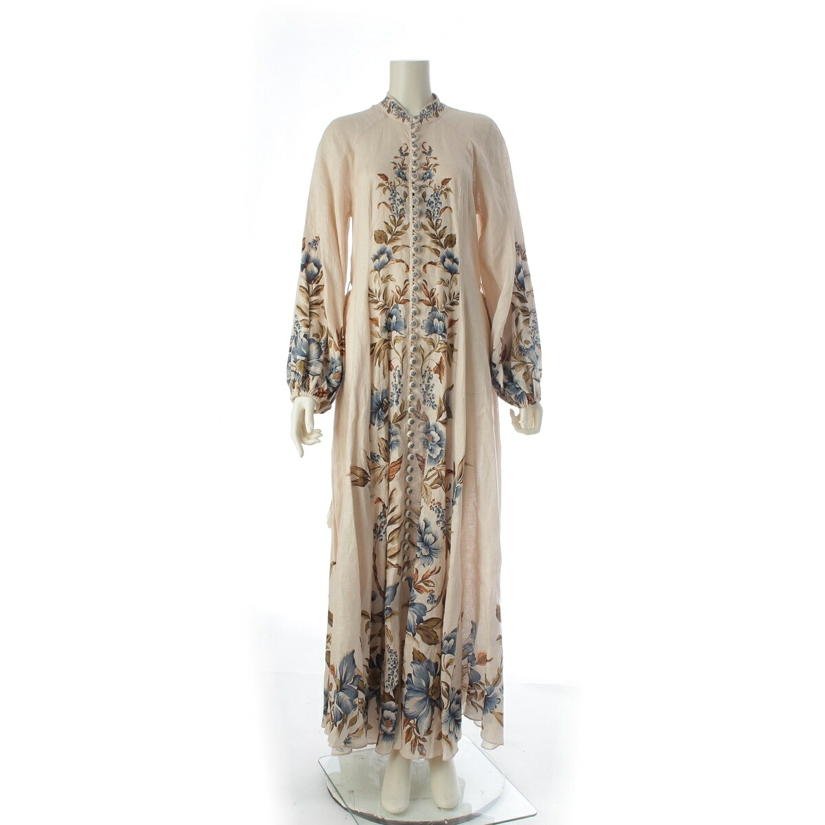 ジマーマン Zimmermann リネン ALLIANE BILLOW フローラル 三尺帯付き添い人 ロング 衣裳 御召しもの ベージュ 1【中古】【定まり品引き請ける】