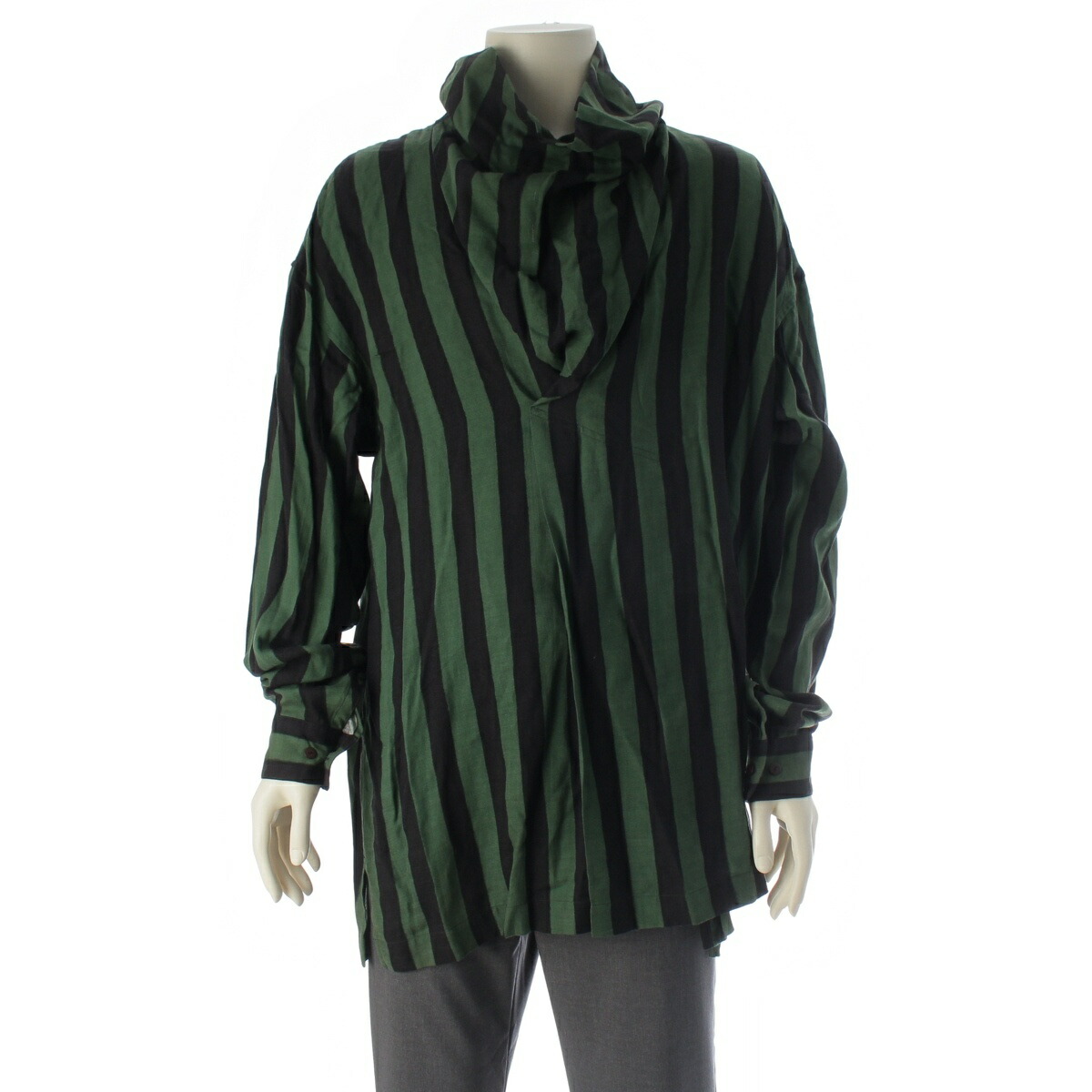 イッセイミヤケ ISSEY MIYAKE 80s 1986 羊毛 人絹 筆曳き船 グラデーション 縞模様 ティーシャツ 長袖プルオーバー 黒いこと 緑であること XXL【中古】【定め事品引きうける】