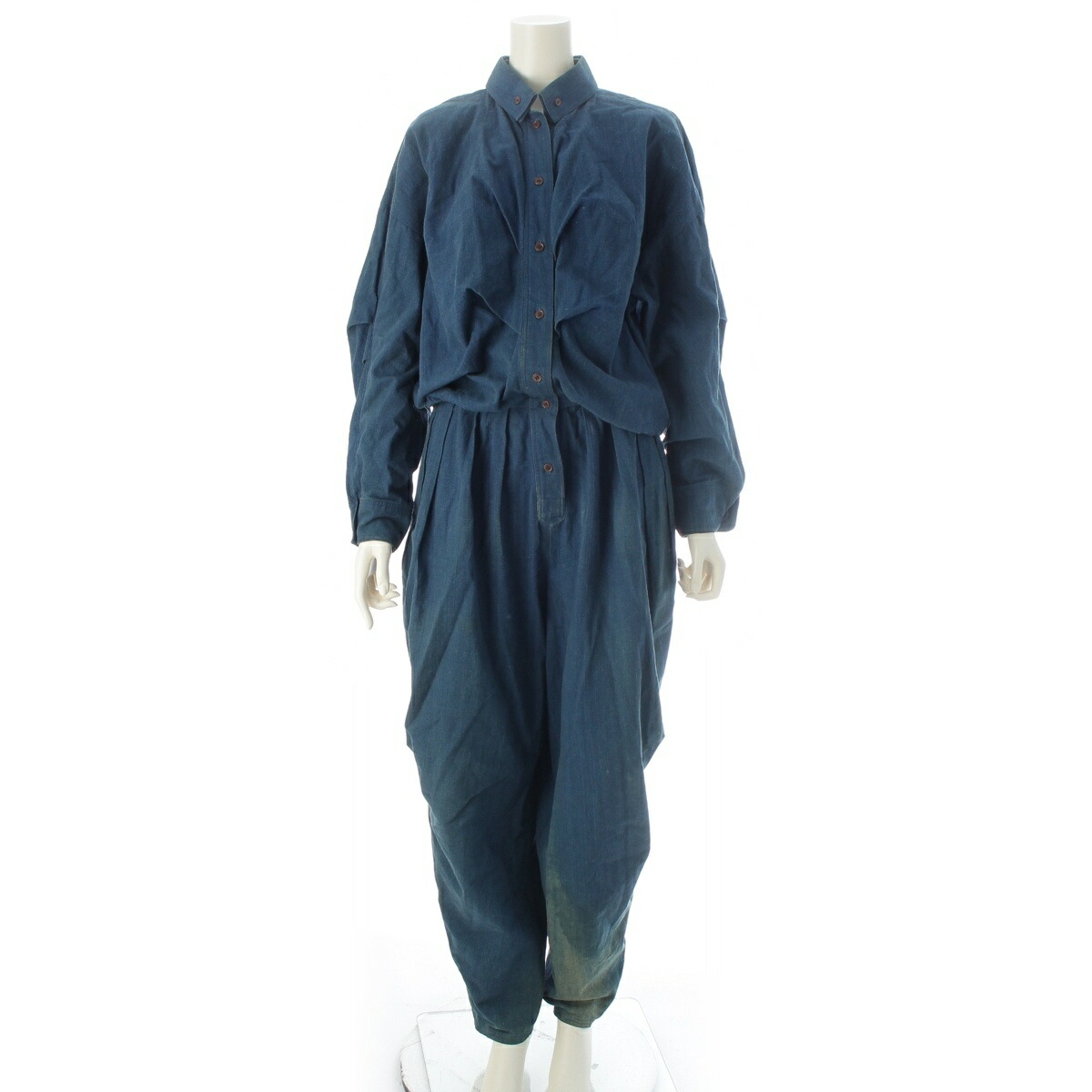 イッセイミヤケ ISSEY MIYAKE 80s 1983 綿織物 筆引き舟  リネン混 うつり変わり 飛び降りる 背広 JM73023 インディゴ 9【中古】【置き目品引き受ける】