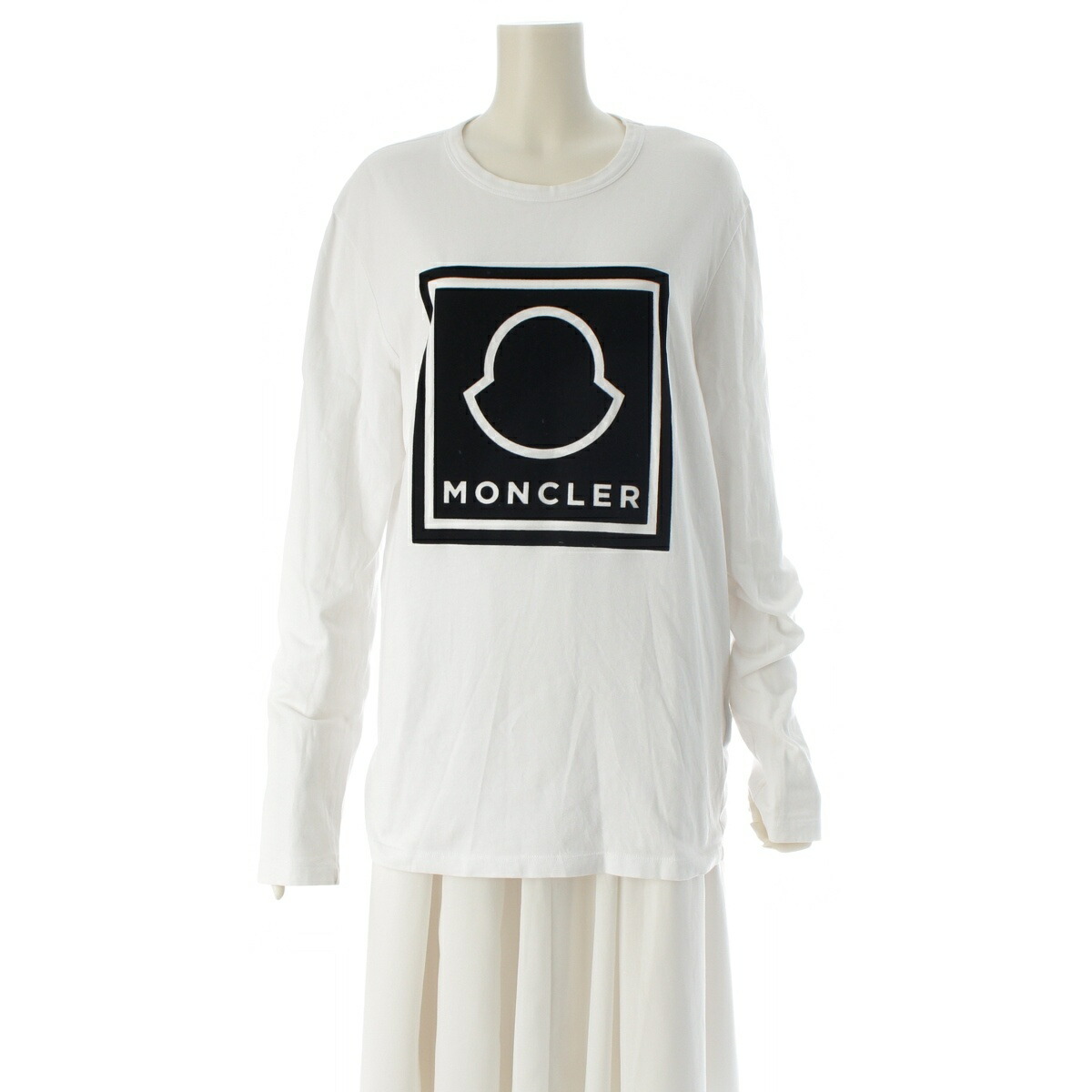 モンク軌跡 MONCLER 21年 綿織物 ロゴタイプ ロンT 長袖Ｔシャツ トップス 白いこと M【中古】【定まり品引き請ける】