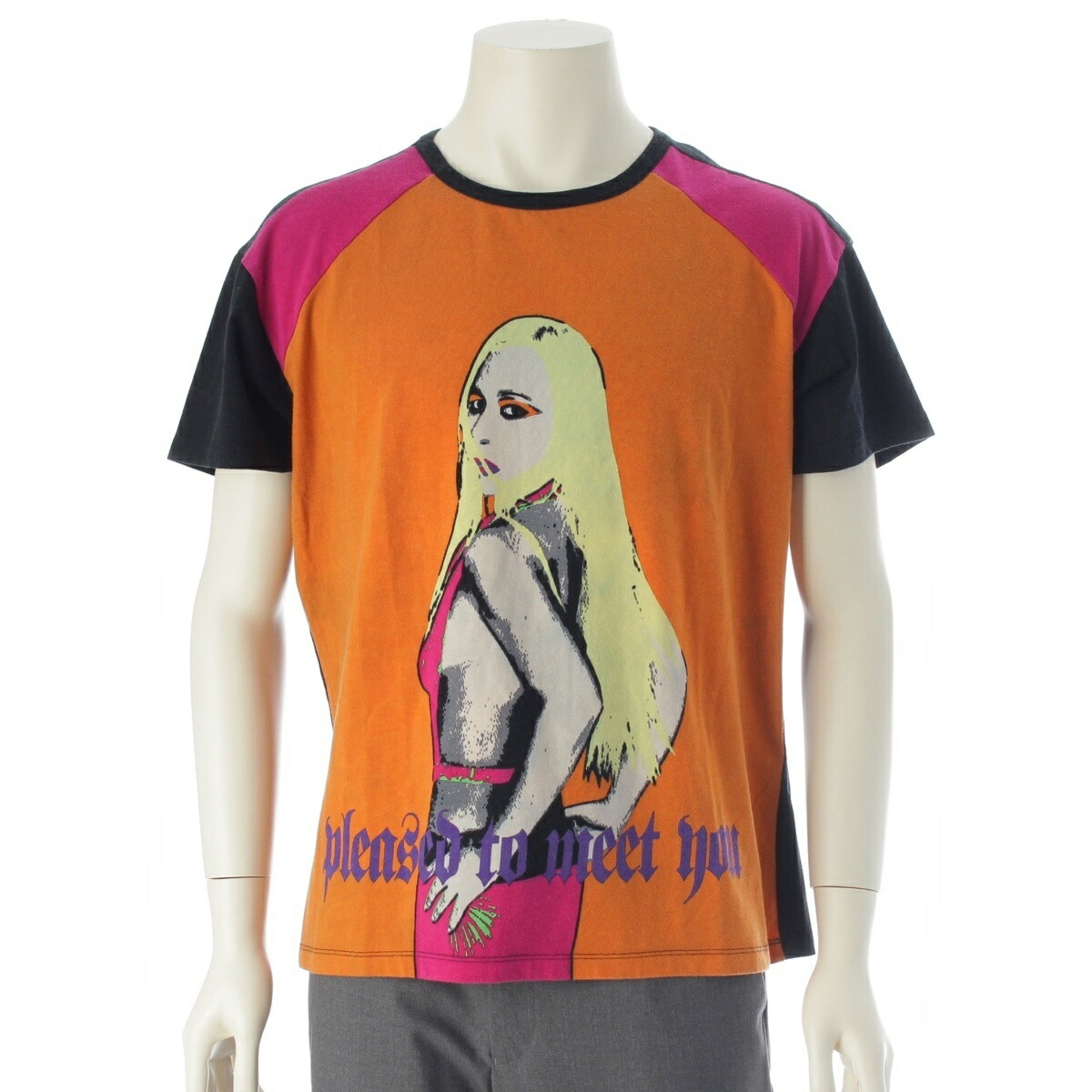 ヴェルサーチェ VERSACE 2004SS ドナテラ グラフィック 刷り上げる 半袖Ｔシャツ トップス オレンジ色 黒いこと 56【中古】【定まり品引き請ける】