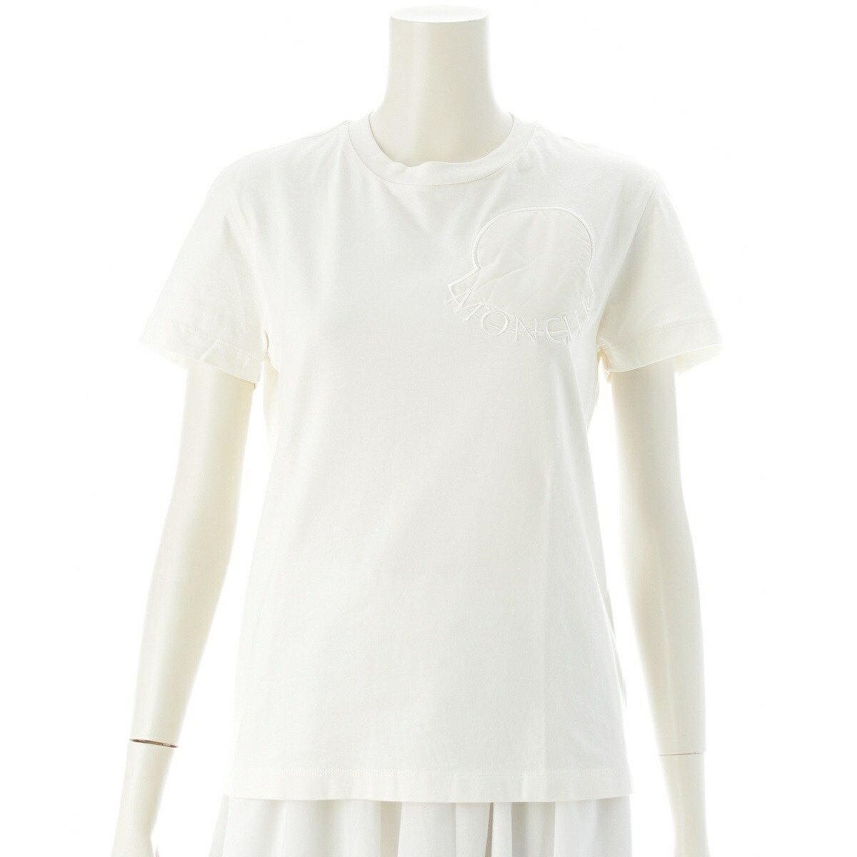 モンク線路 MONCLER 23年 MAGLIA MANICA CORTA ロゴタイプ 刺しゅう 半袖Ｔシャツ トップス 白いこと XS【中古】【置き目品引き受ける】