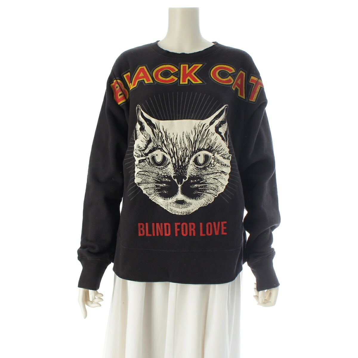 グッチ GUCCI ブラックキャット ロゴタイプ刷り上げる 調教師 汗水 トップス 475373 黒いこと S【中古】【定め事品引きうける】