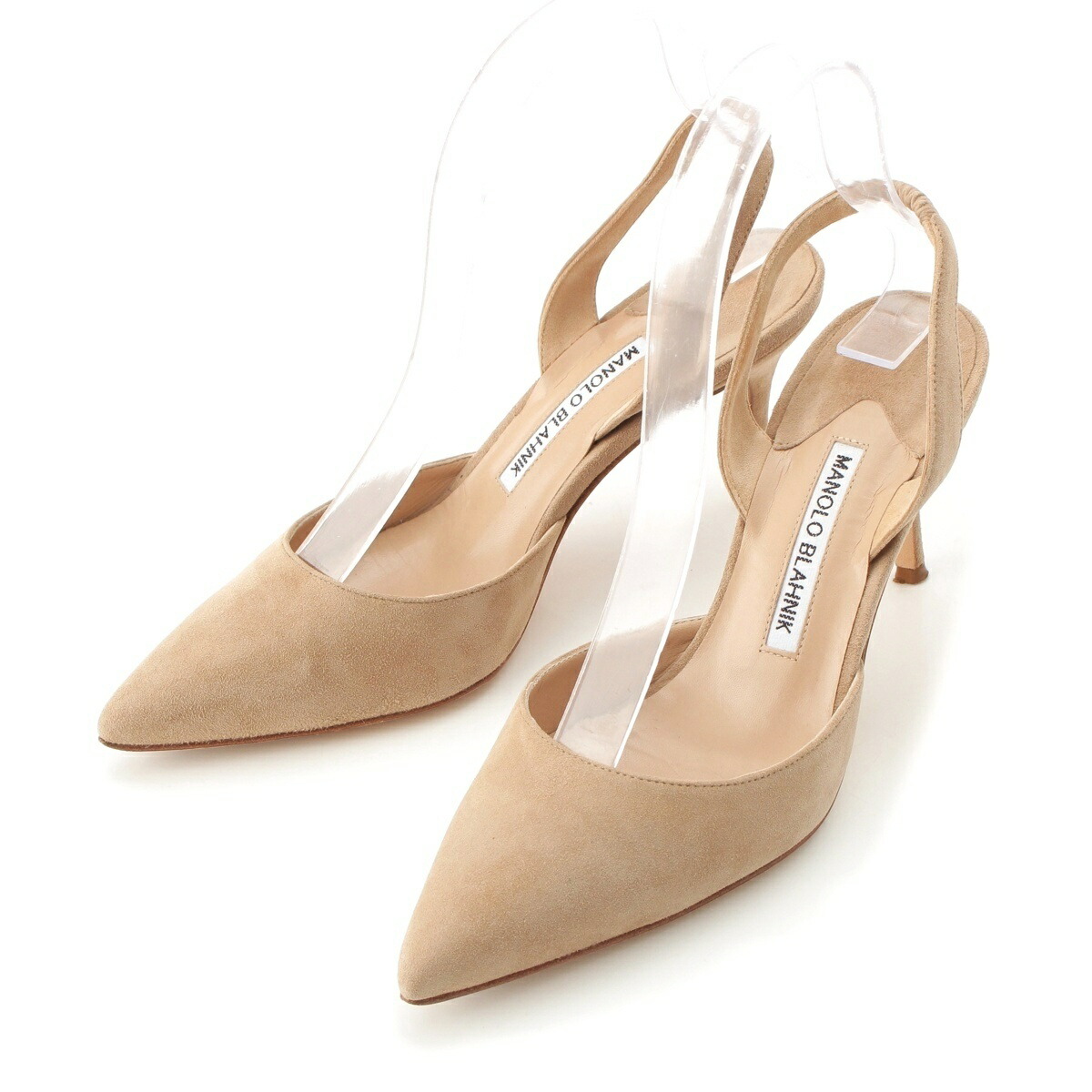 マノロブラニク MANOLO BLAHNIK スウェード ポインティッドトゥ スリングバック ミュール ベージュ 36 2/1【中古】【定まり品引き請ける】