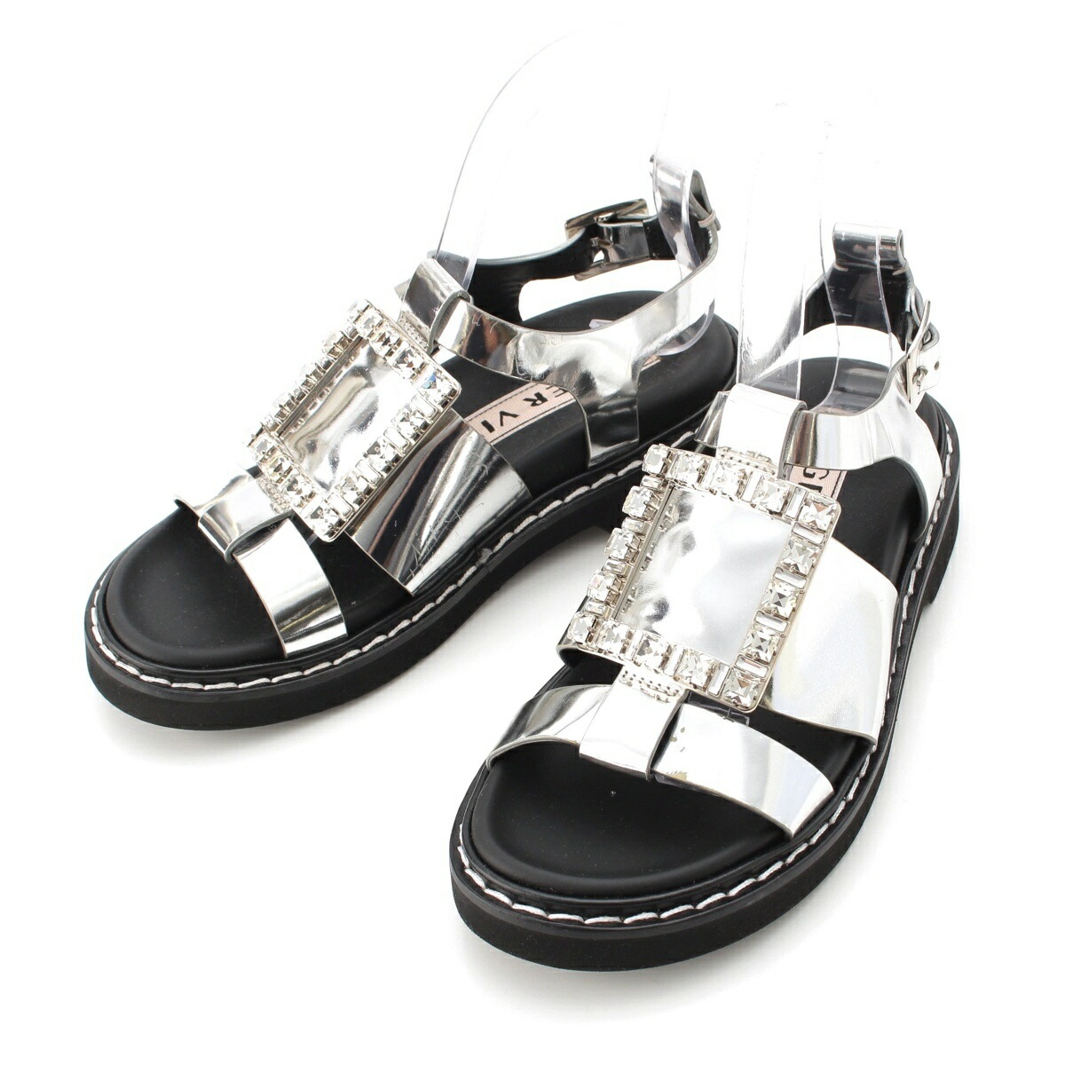 ロジェヴィヴィエ Roger Vivier ストラスバックル サンダル シューズ しろがね色 35【中古】【定め事品引きうける】