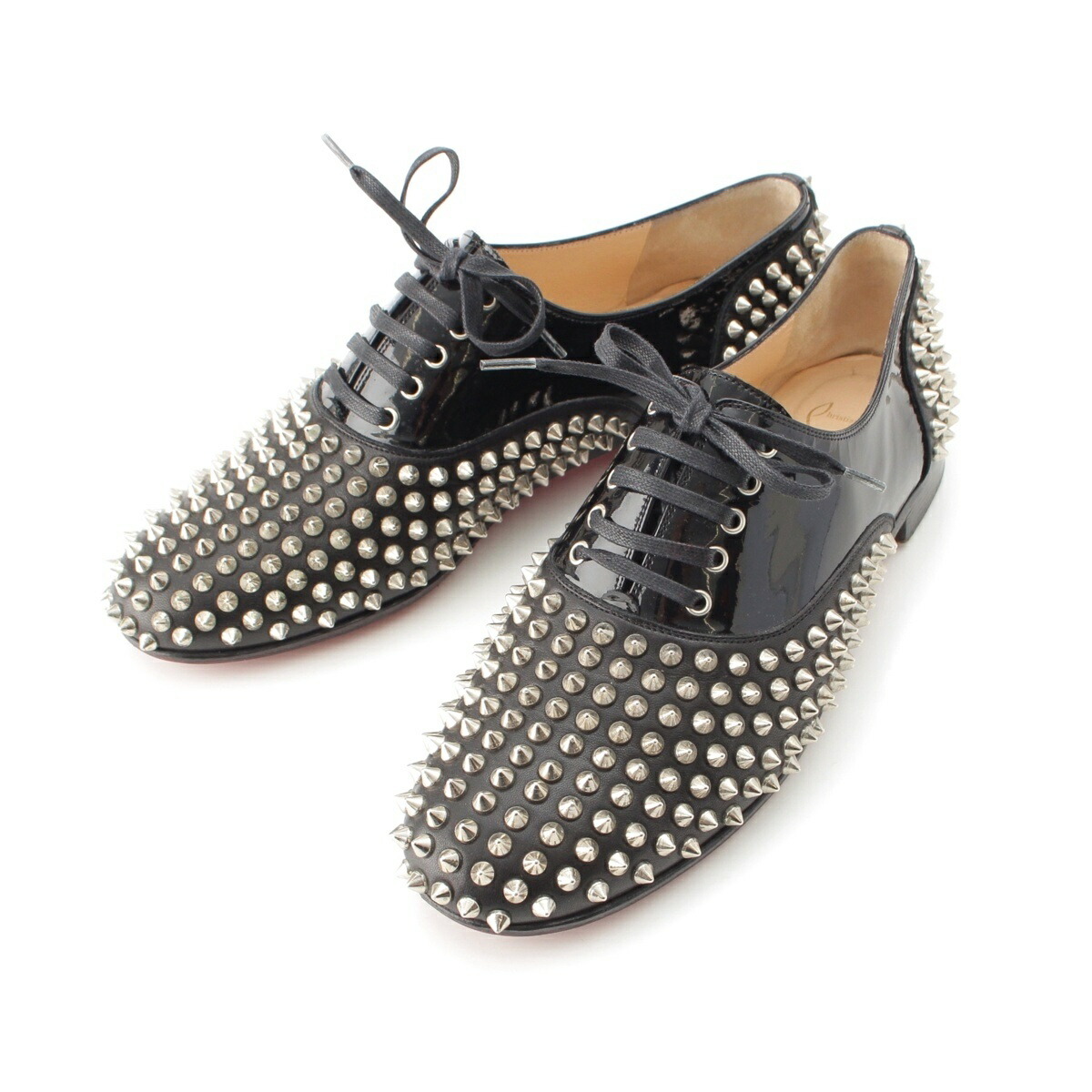 クリスチャンルブタン Christian Louboutin スタッズ FREDDY FLAT PATENT シューズ 1100406 黒いこと 41【中古】【定め事品引きうける】
