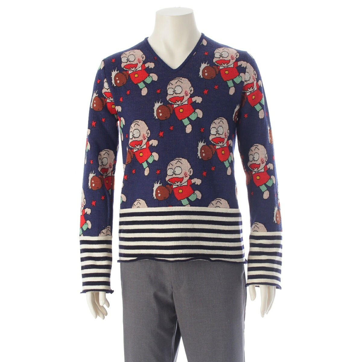 コムデギャルソンシャツ COMME des GARCONS SHIRT 羊毛 おそ松くん チビ太 うつり変わり長袖 編み物 スウェーター W16508 青色 S【中古】【置き目品引き受ける】