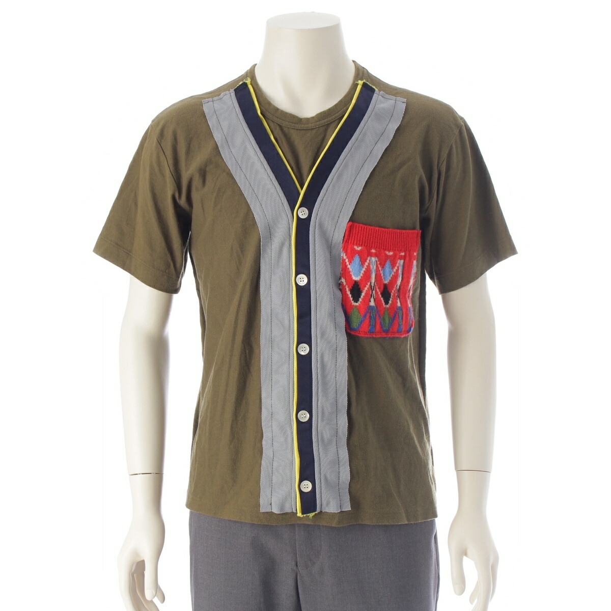 コムデギャルソンオムプリュス COMME des GARCONS HOMME PLUS 綿織物 羊毛 縛 カットソー トップス 半袖 PE-T009 カーキ M【中古】【定まり品引き請ける】