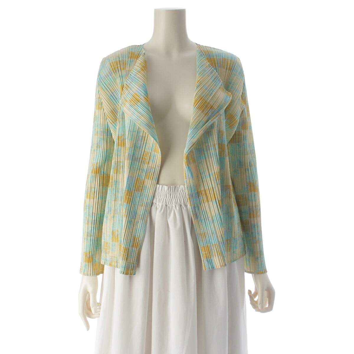 筋目プリーズ イッセイミヤケ PLEATS PLEASE ISSEY  総柄 長袖 ジレー トップス PP41-JO933 黄色系 マルチ色つや 3【中古】【定め事品引きうける】