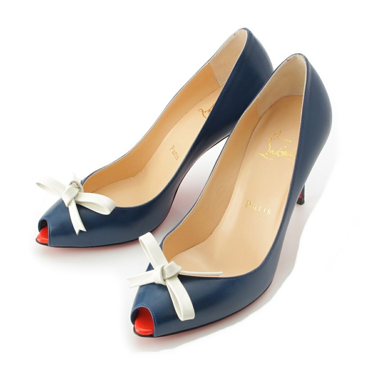 クリスチャンルブタン Christian Louboutin レザ― オープントゥ 踵 パンプス 青碧 35 1/2【中古】【定め事品引きうける】