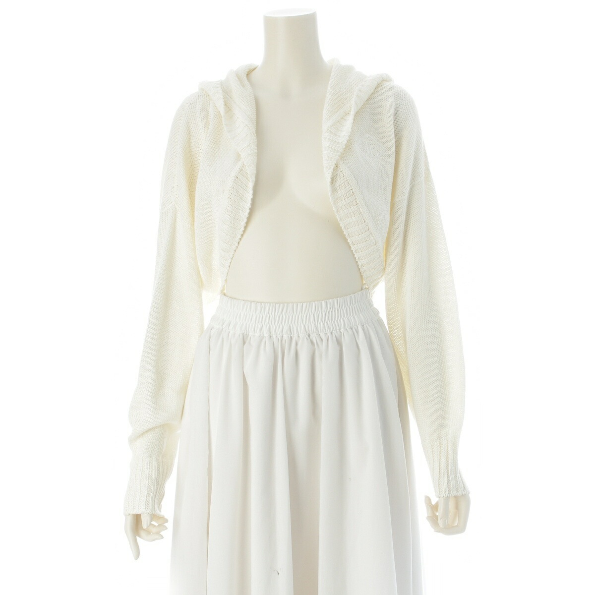 フォクシー FOXEY Cardigan Loren リネン ロゴタイプ フーデット 編み物 ジレー ボレロ パーカー トップス 44402 白いこと F【中古】【置き目品引き受ける】