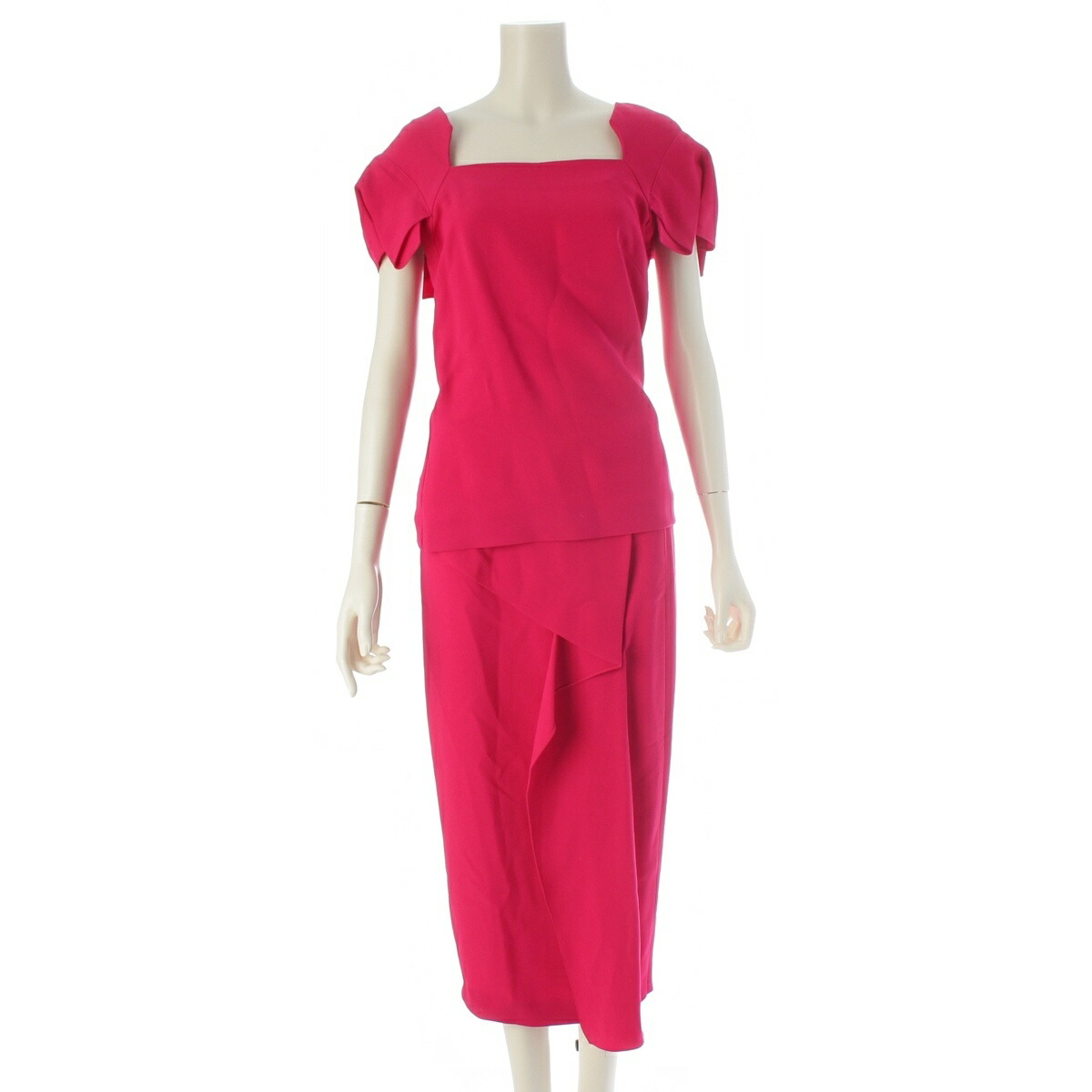 ローランムレ ROLAND MOURET フラウンス捩り 半袖トップ ロング スコートセットアップ サクラ色 UK10/12【中古】【置き目品引き受ける】