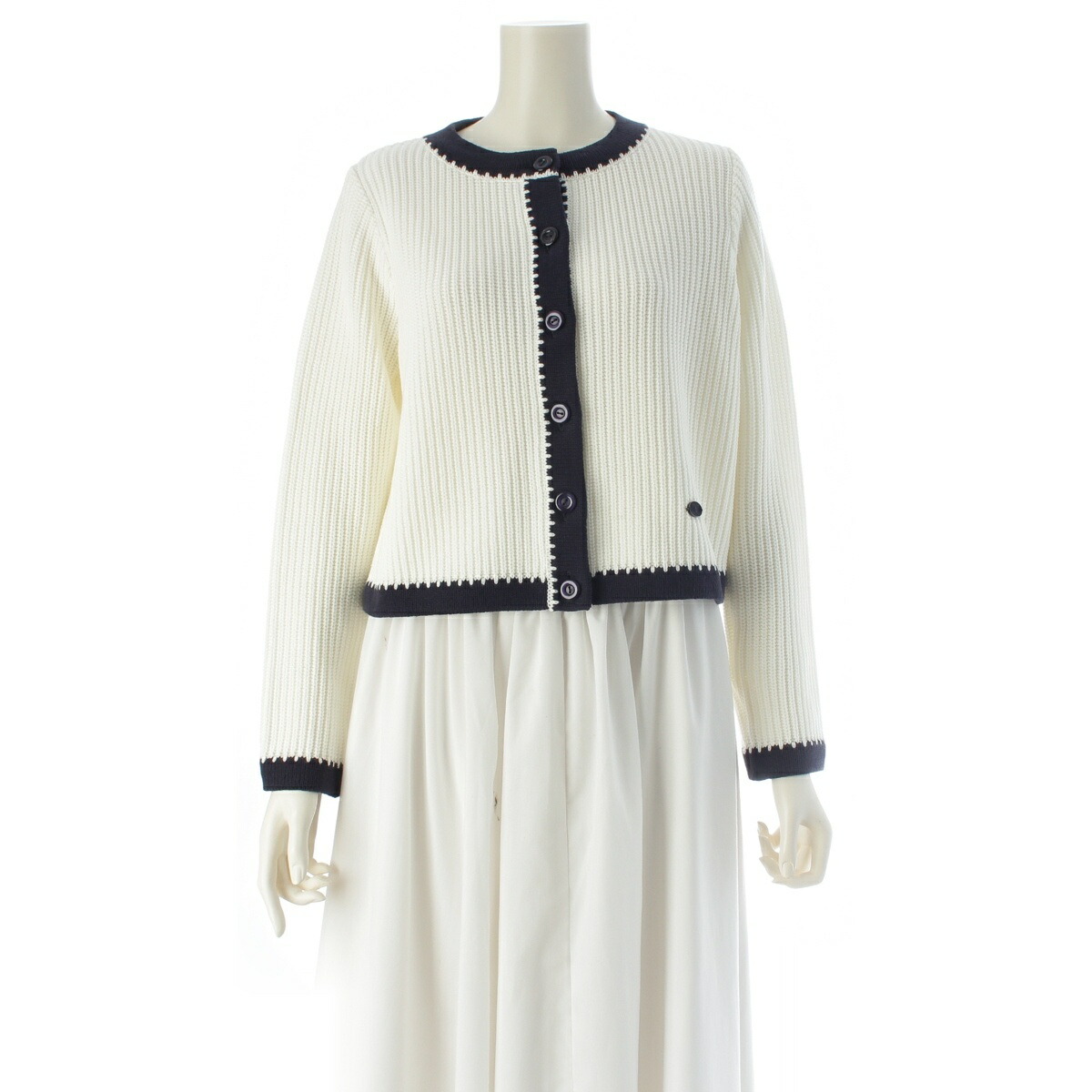 ルネ Rene 綿織物 ロゴタイプ一皿 バイ色つや 編み物 ジレー トップス 白いこと×米国海軍 36【中古】【置き目品引き受ける】