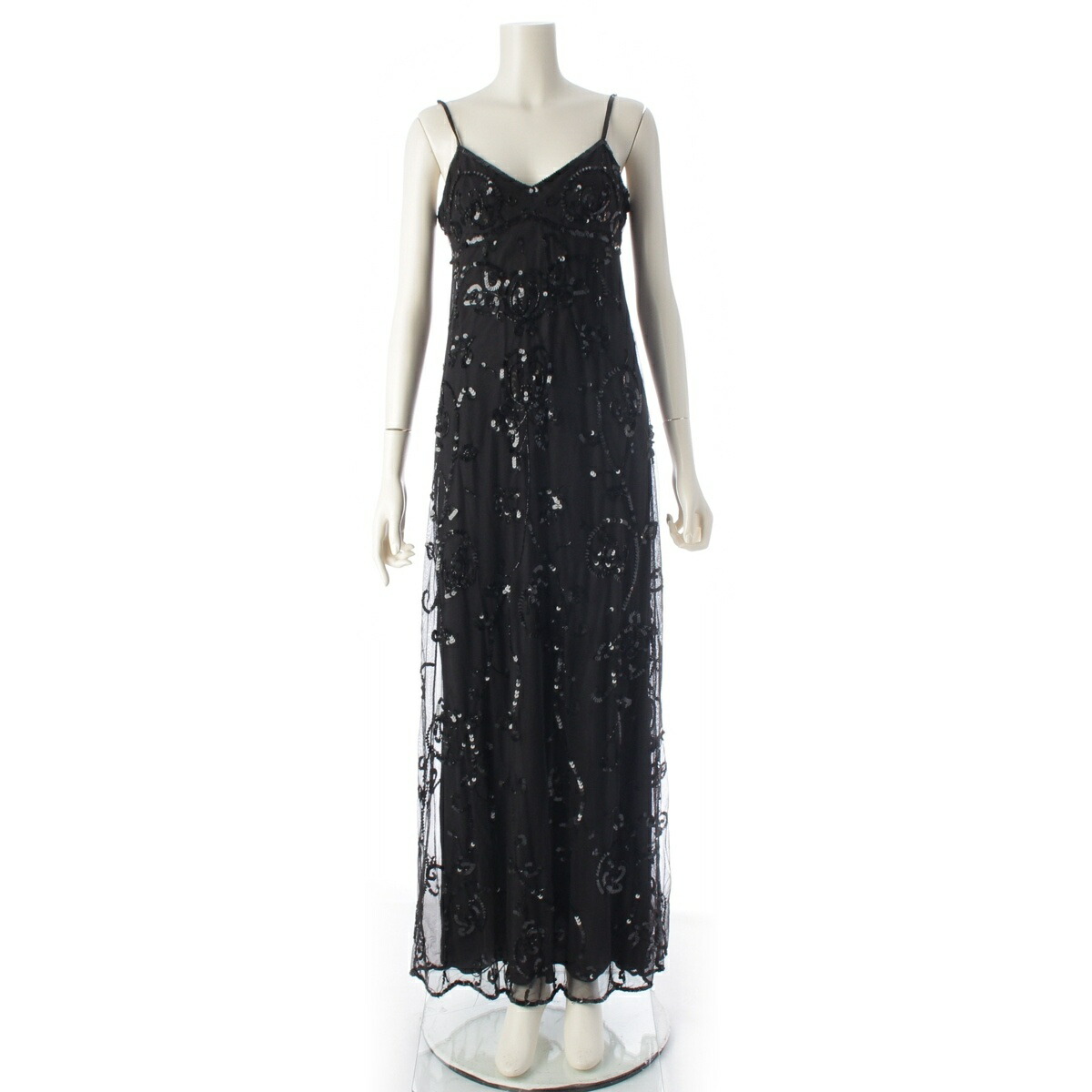 キャサリンハムネット KATHARINE HAMNETT 地絹 スパンコール ノースリーブ ロング 御召しもの  衣裳 黒いこと M【中古】【定め事品引きうける】