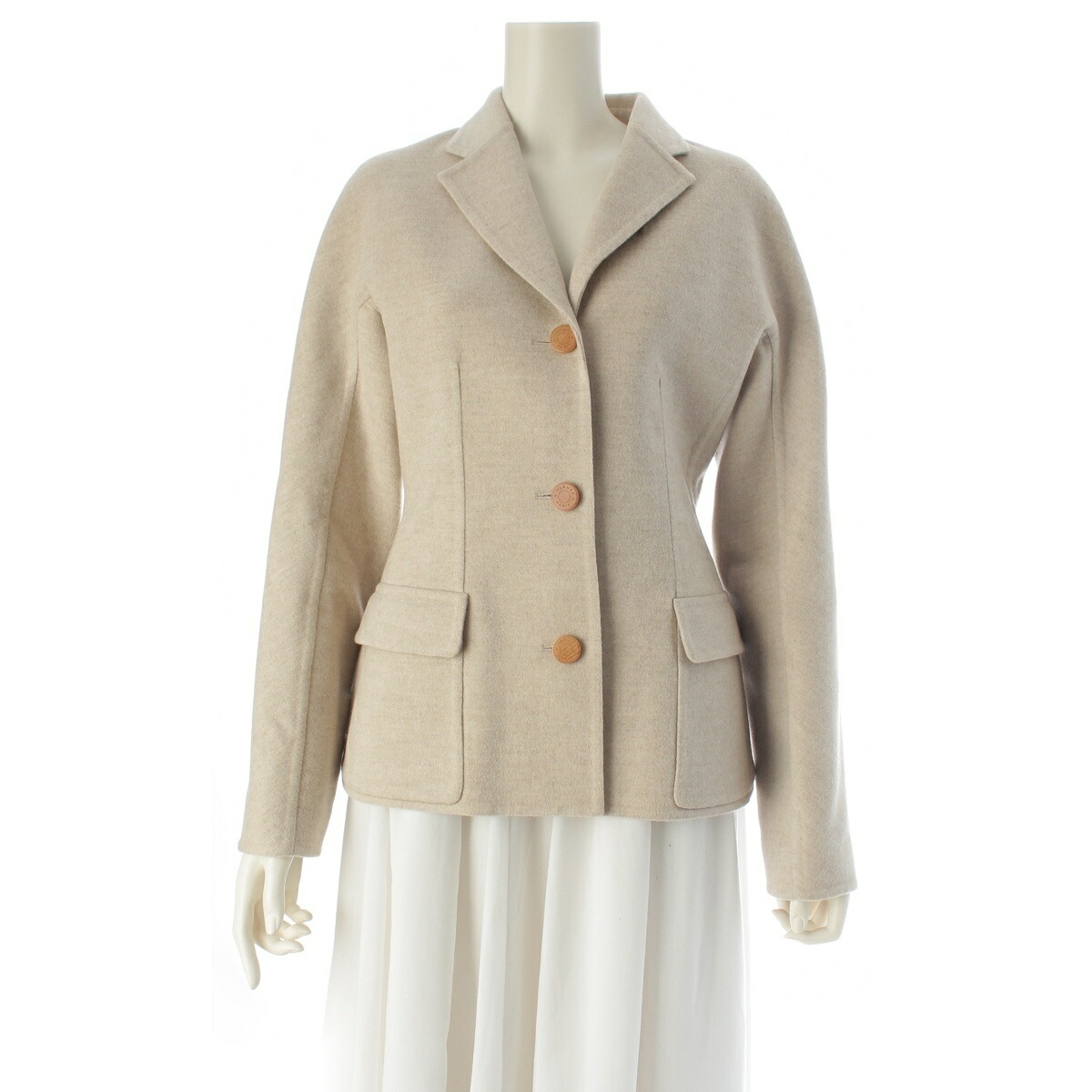エルメス HERMES 23AW カシミール テーラードジャケット ロゴタイプ名取り草 ソルド品 3H0223DB 象牙色 38【中古】【置き目品引き受ける】