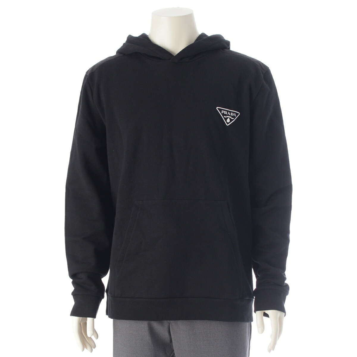 プラダ PRADA 25SS 綿織物 ロゴタイプ パーカー UJL20A 黒いこと XXL【中古】【定まり品引き請ける】