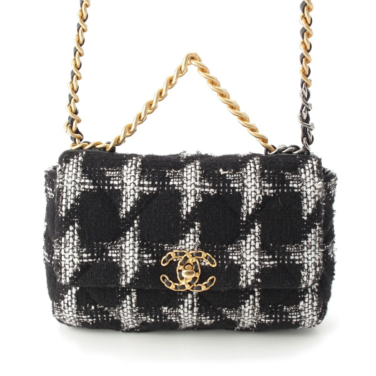 シャネル CHANEL シャネル19 ディズヌフ ツィード チェーン店肩肉 ショルダーバッグ 白いことx黒いこと ゴールド×しろがね色金具【中古】【定め事品引きうける】