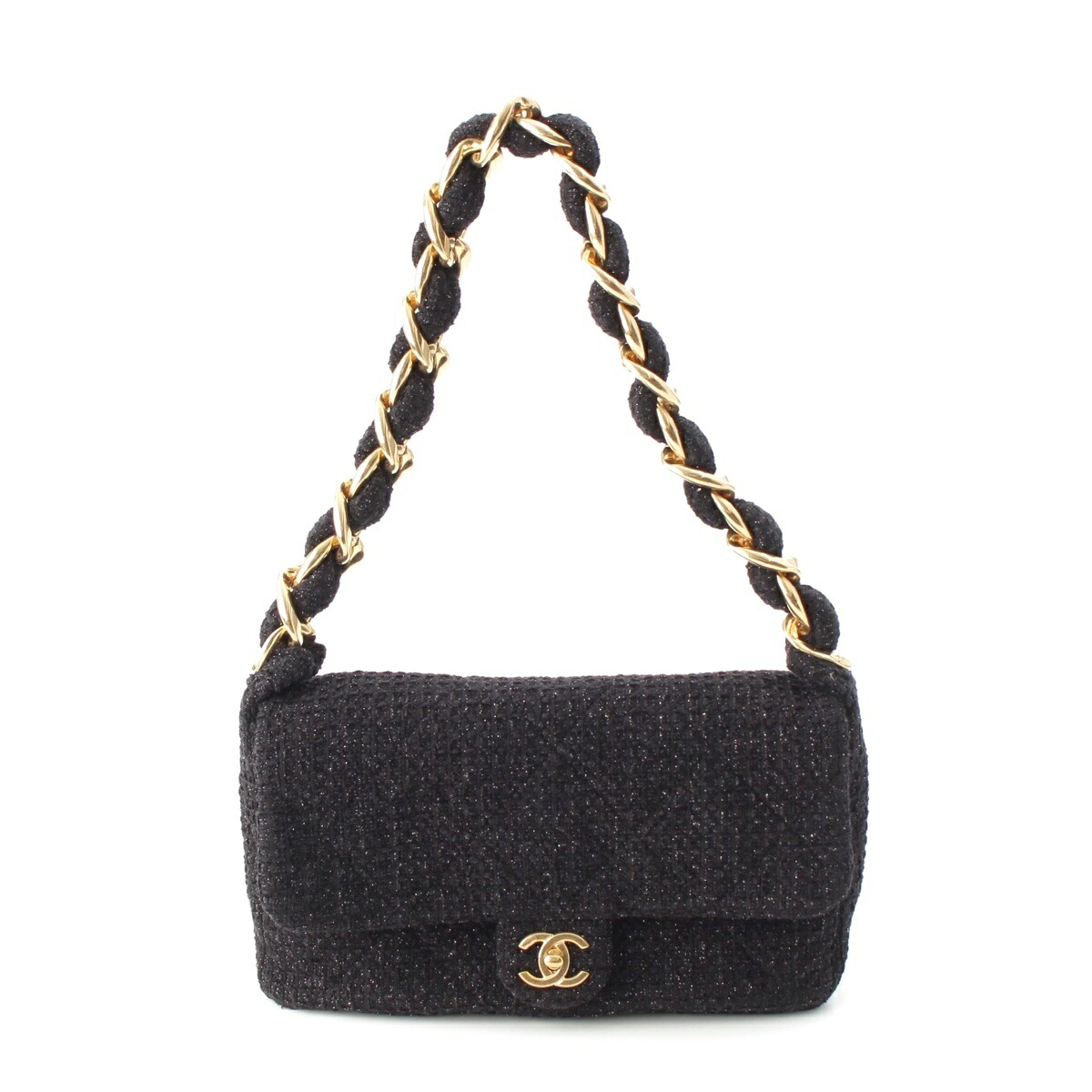 シャネル CHANEL 25K ツィード ラージフラップ チェーン店 ホー洋弓 ショルダーバッグ AS5835 黒いこと ゴールド金具【中古】【定め事品引きうける】