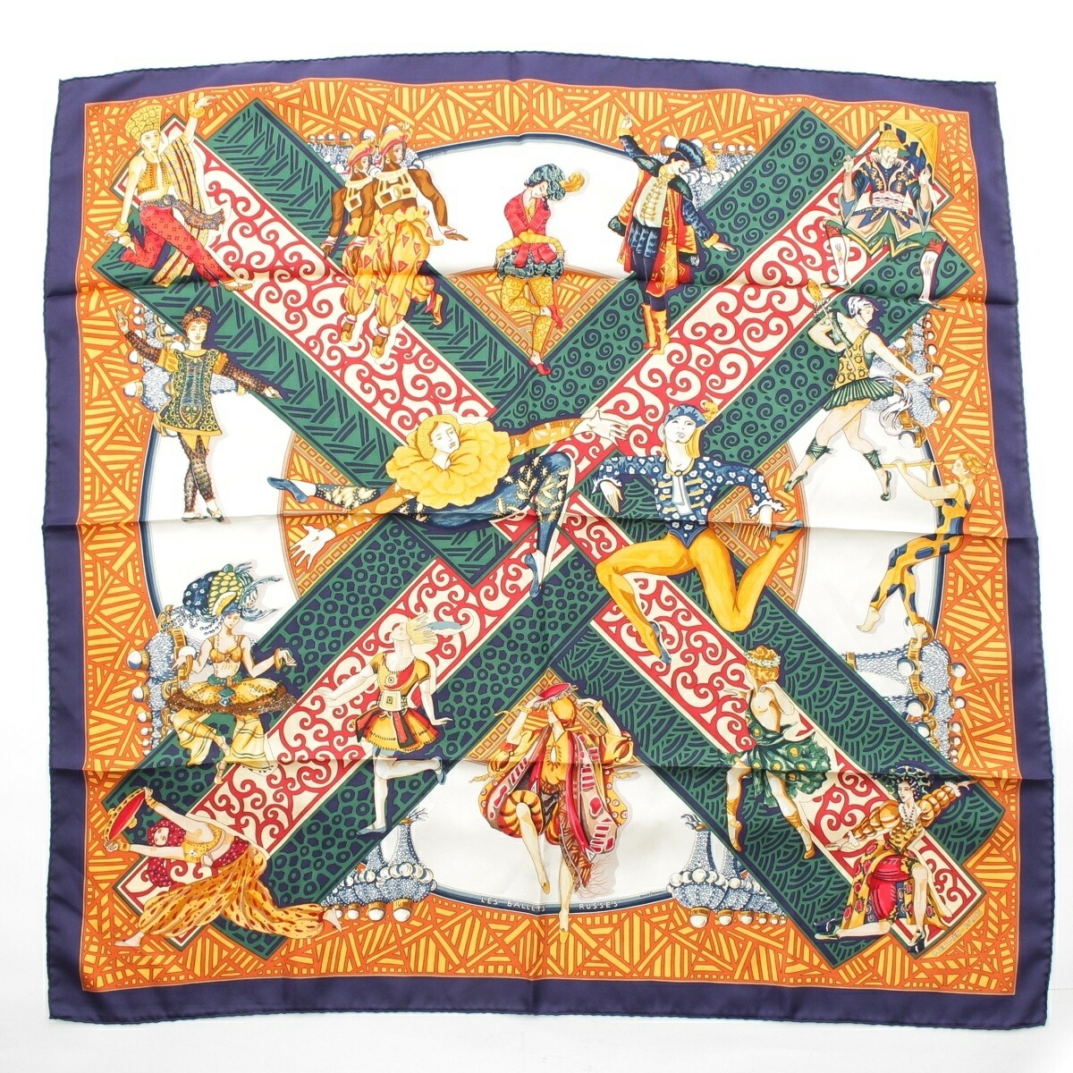 エルメス HERMES カレ90 地絹 LES BALLETS RUSSES ロシア帝国バレー えり巻き マルチ色つや オレンジ色系【中古】【定め事品引きうける】