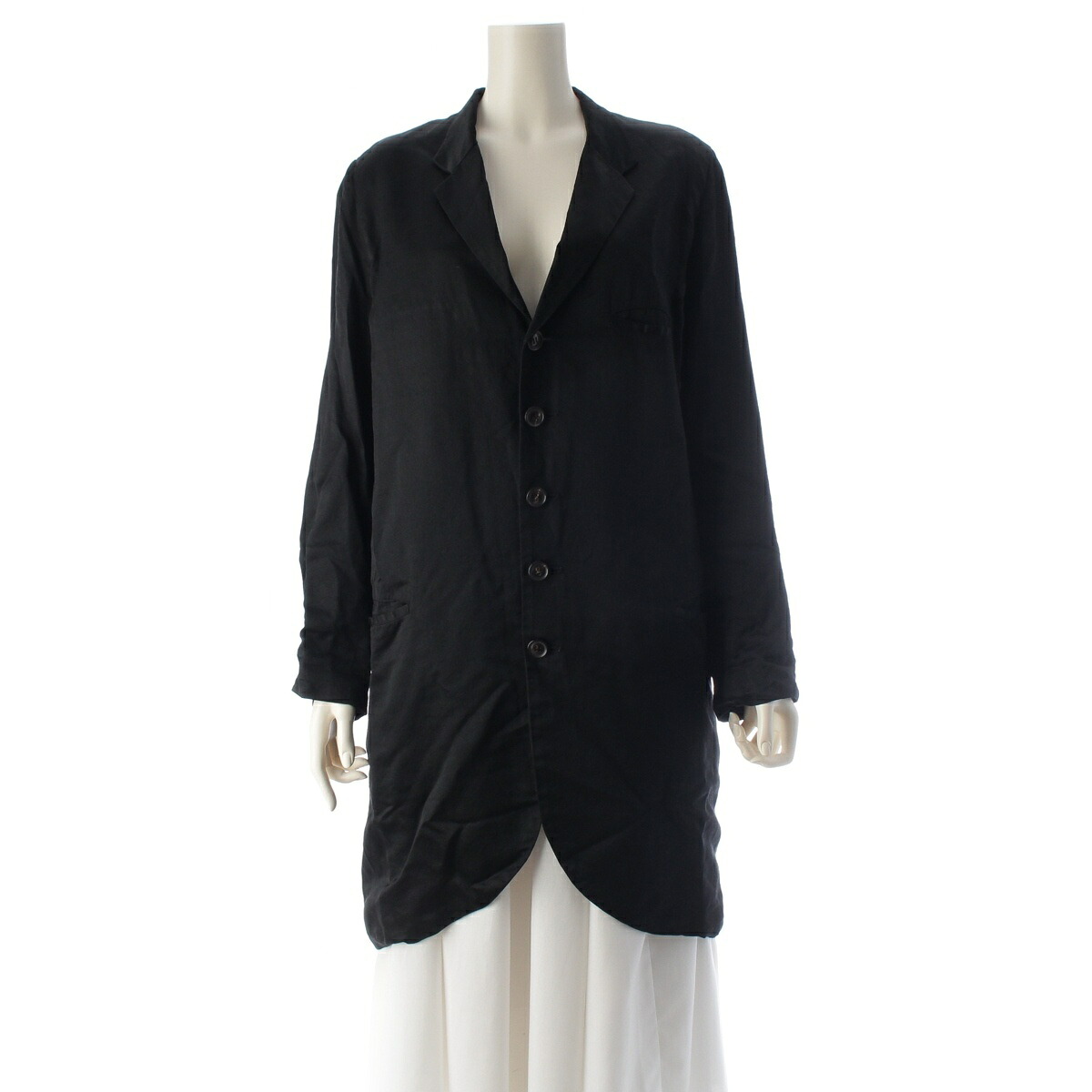 ヨウジヤマモト Yohji Yamamoto 1980s 地絹 人絹 丸文字 プールラニューイット POUR 天使の都市 NUIT 5釦 テーラードジャケット 厚地の外套 POUR 天使の都市 NUIT 黒いこと【中古】【定め事品引きうける】
