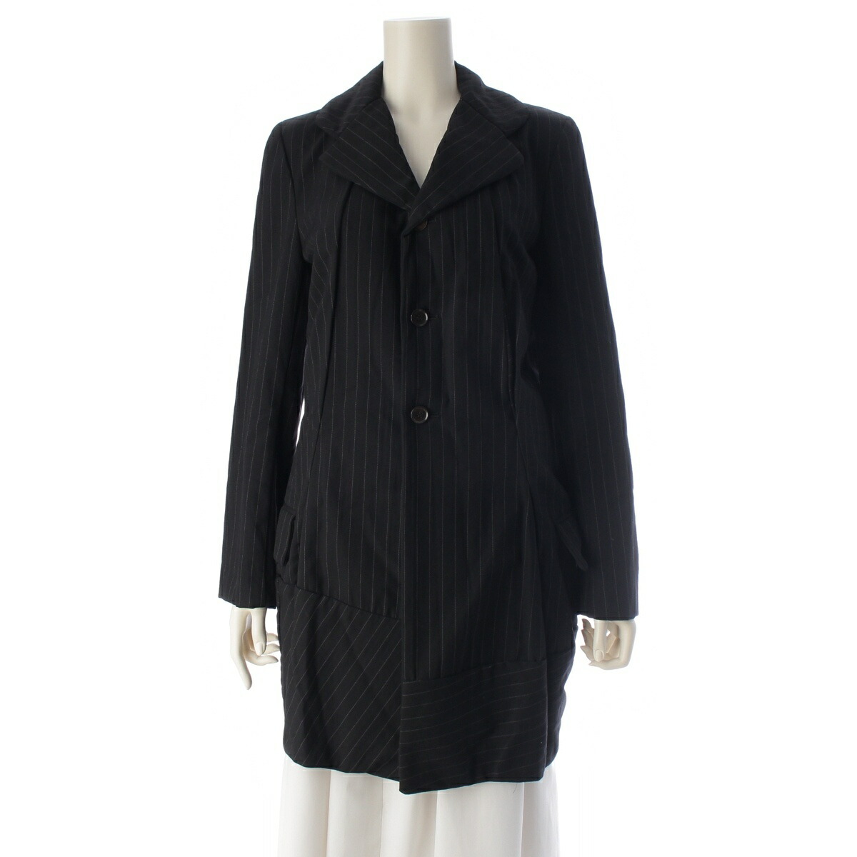 コムデギャルソン COMME des GARCONS AD1992 93SS 羊毛 3釦 縞模様 ロング テーラードジャケット GJ-11028M 黒いこと M【中古】【定め事品引きうける】