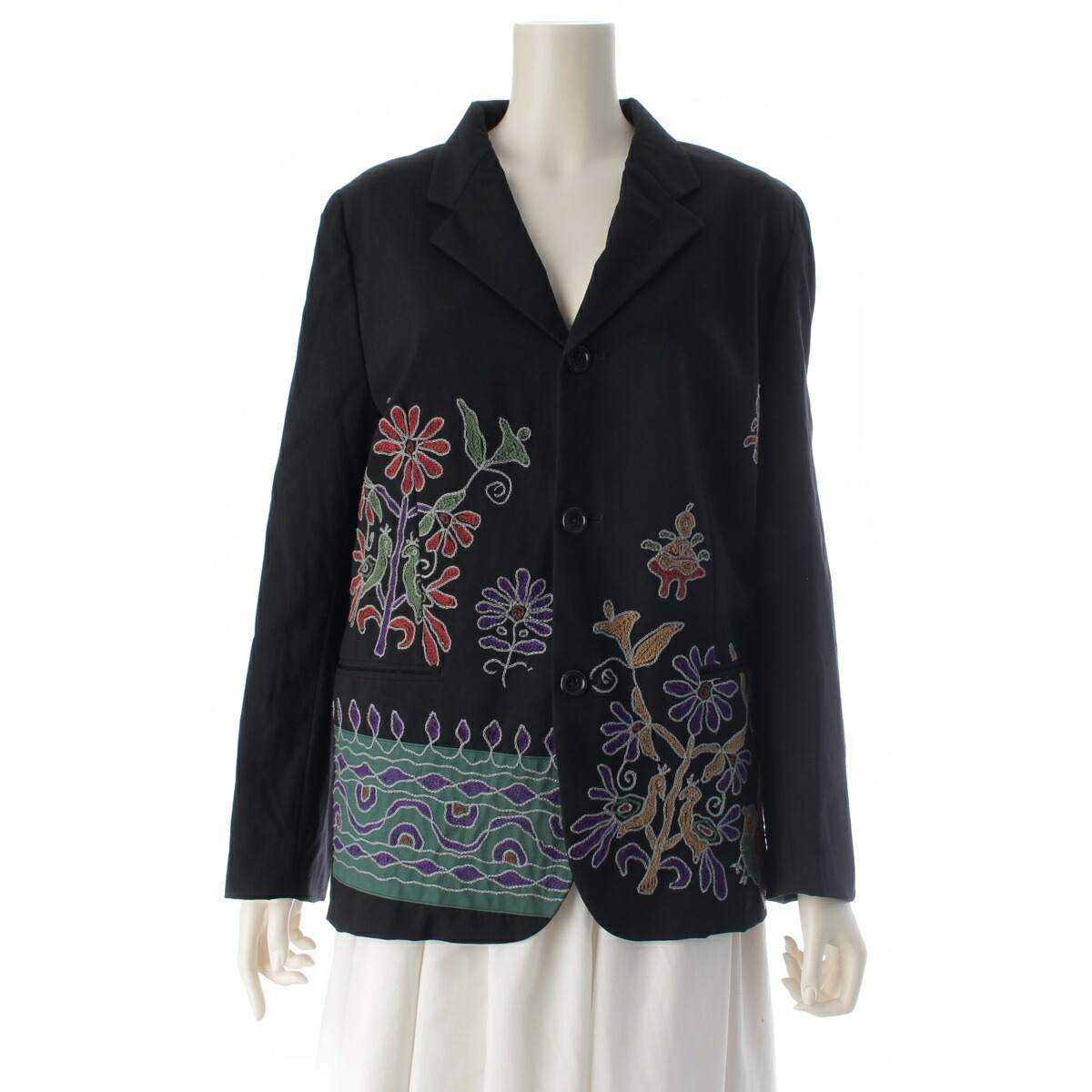 トリココムデギャルソン tricot COMME des GARCONS AD1991 92SS 花柄刺しゅう テーラードジャケット TJ-11050M 黒いこと M【中古】【定め事品引きうける】