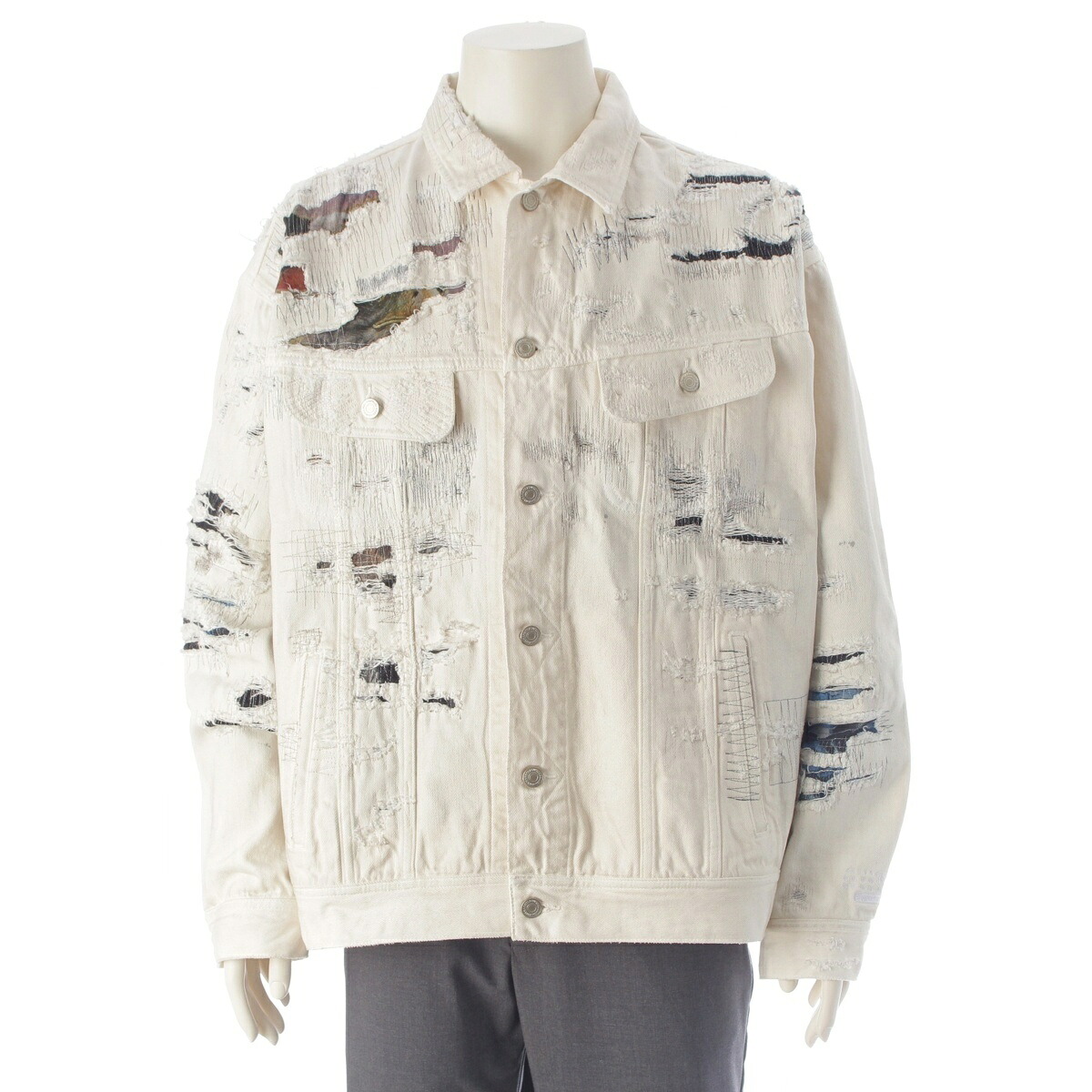シュプリーム Supreme MM6 26SS 綿織物 ディストレスト セルビッジ トラッカー ジーンズ上衣 SS26J7 白いこと XL【中古】【定め事品引きうける】