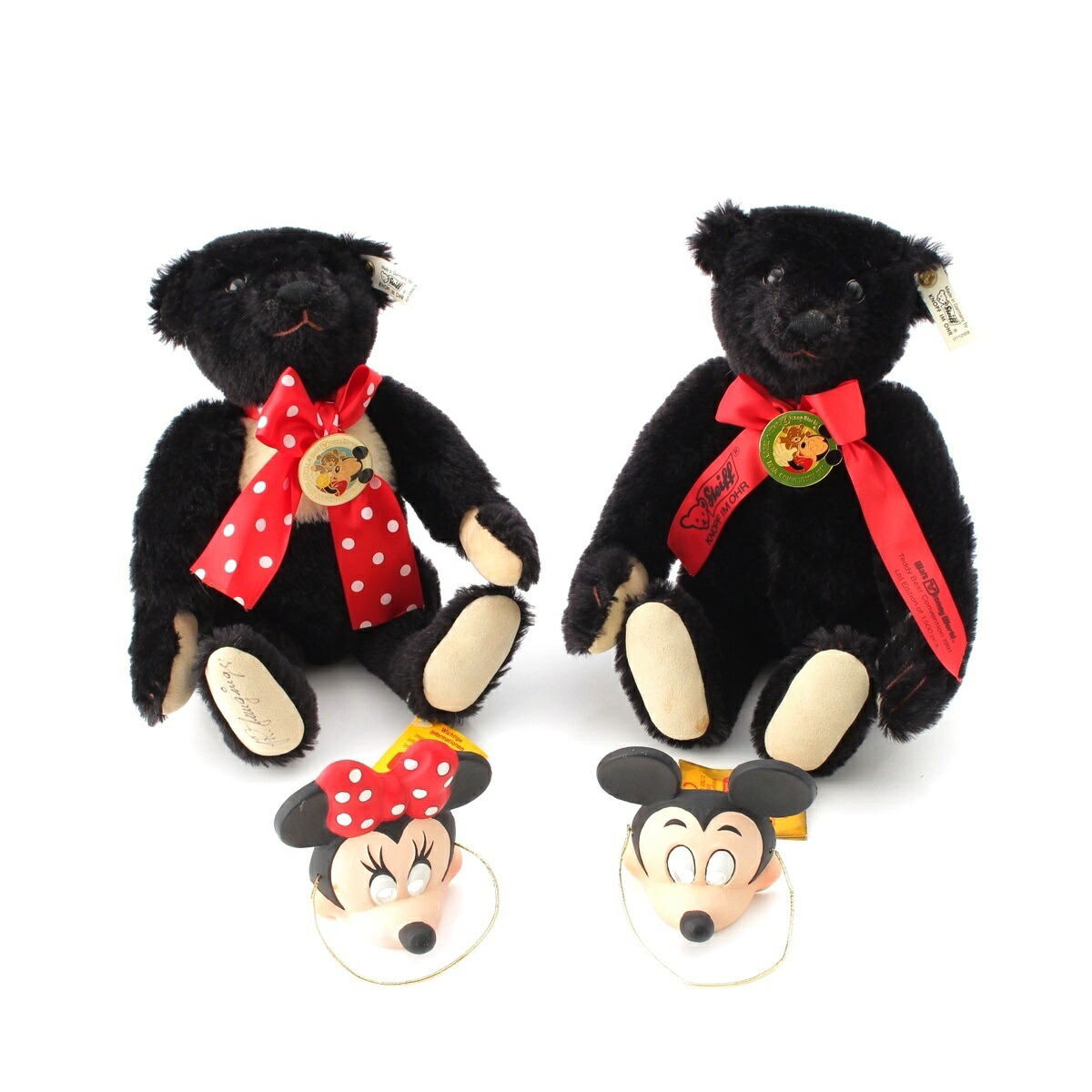 シュタイフ Steiff 1991 WDW ディズニーコンベンション ミッキー＆ミニー マスク付 テディベア セット おもちゃ・玩具 1,500体限定 011269/011863 グロウラー ブラック【中古】【正規品保証】｜retro