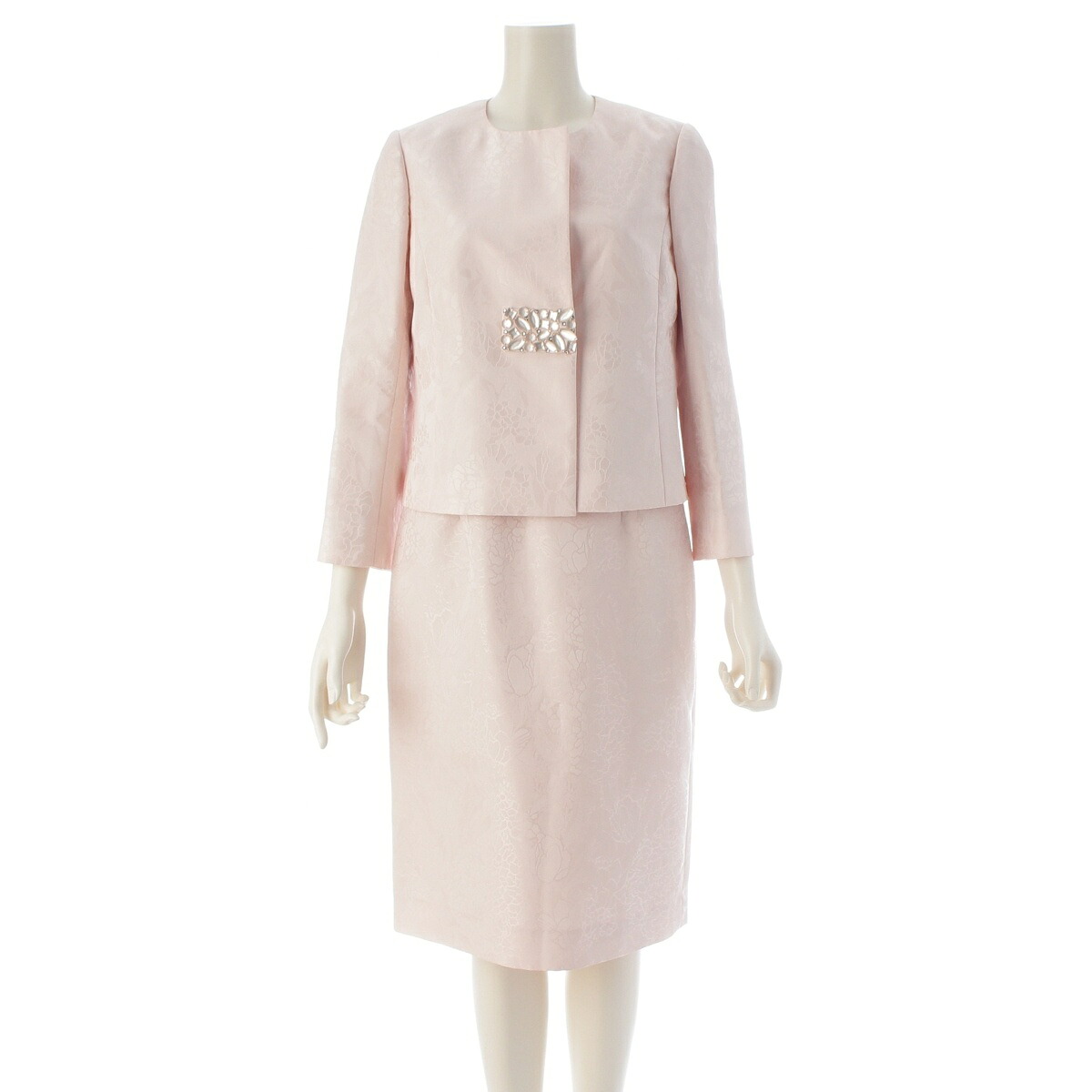 ハナエモリ HANAE MORI 森英恵 ビジュー ジャケット ワンピース 花柄 アンサンブル ピンク 40【中古】【正規品保証】｜retro