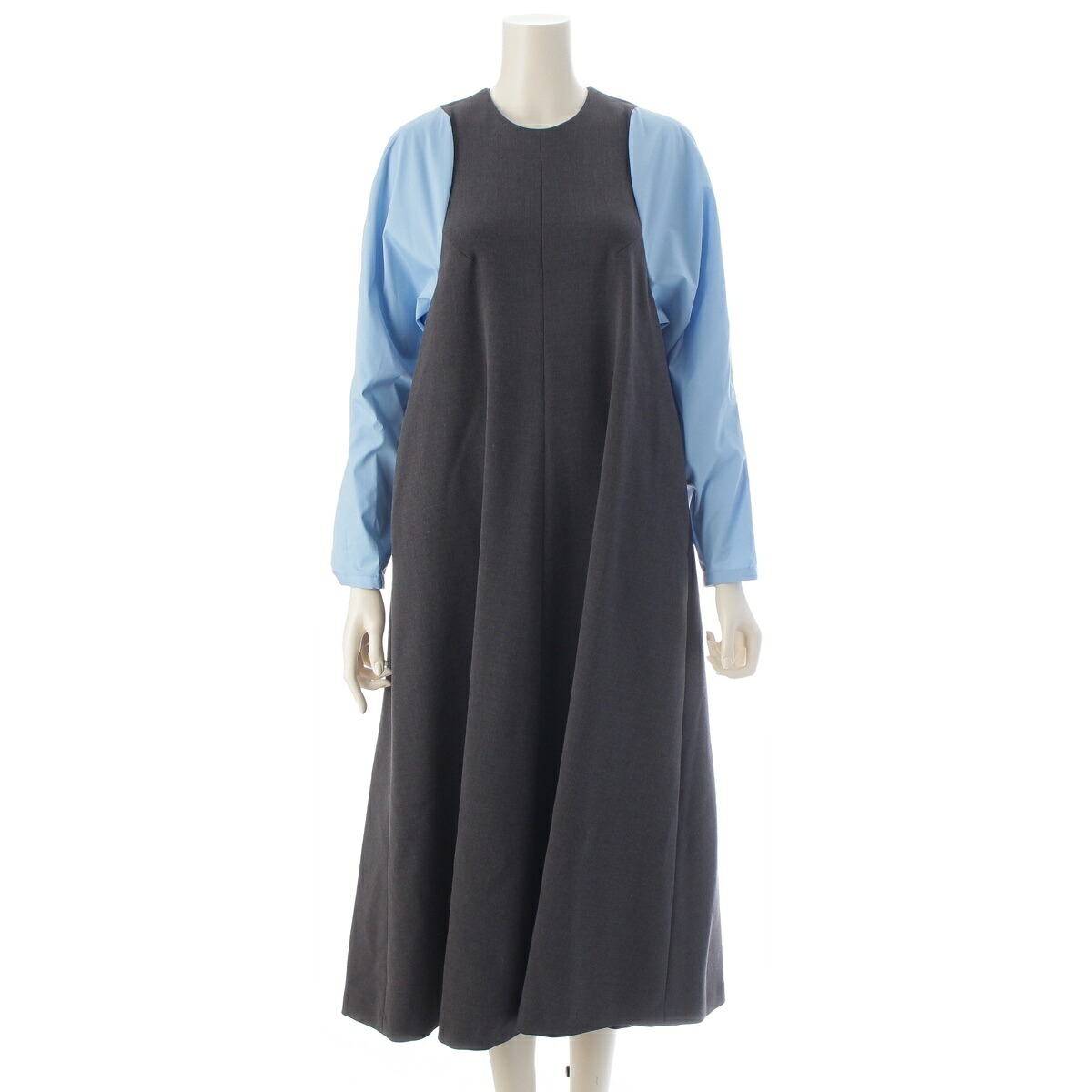 23AW 貯蔵タンクとっ始め 花の冠yd ロング 衣裳 長袖 薄墨色×青碧 36【中古】【定め事品引きうける】