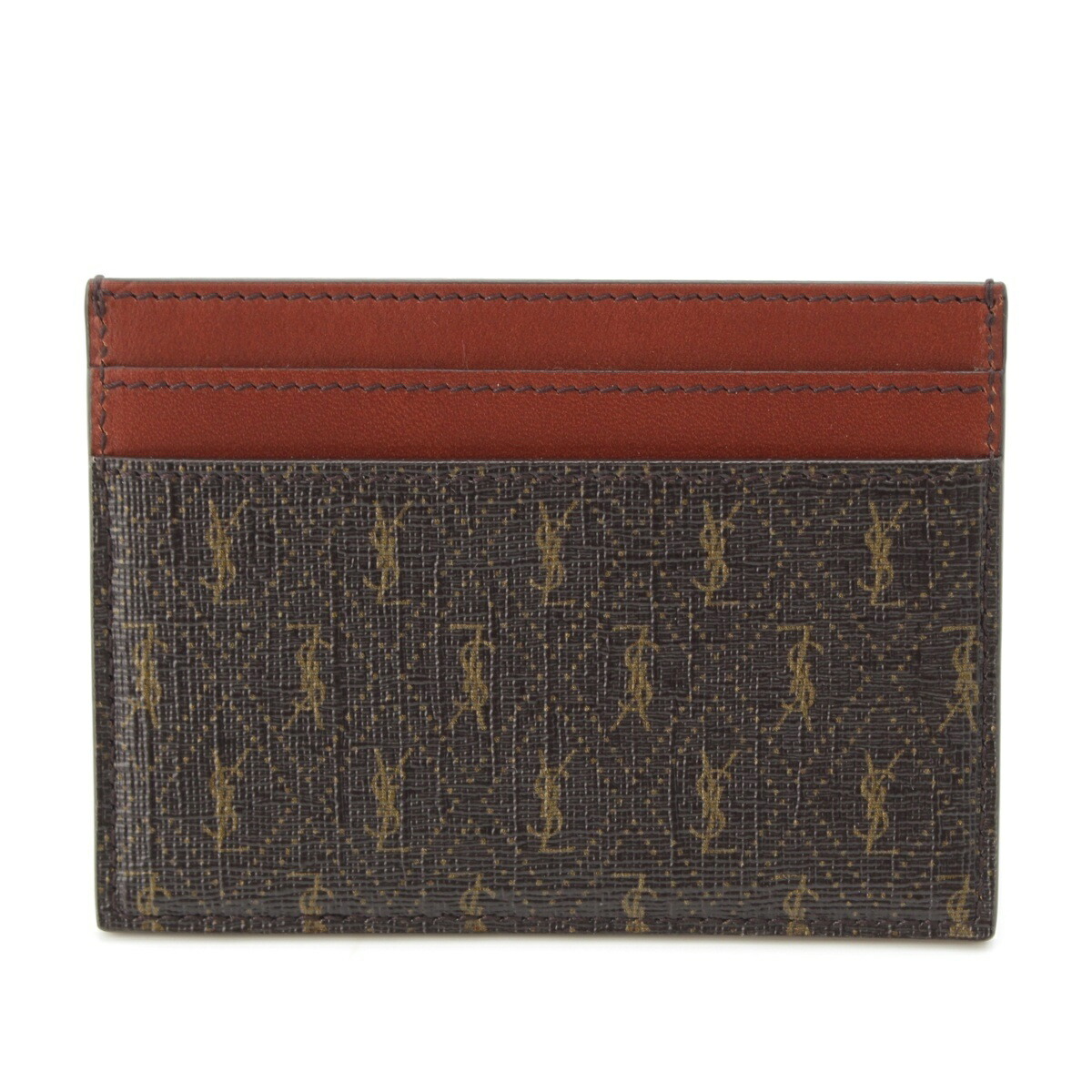 サンローラン SAINT LAURENT ロゴタイプ モノグラム なめし革 歌留多入れもの ウォレット 647148 赤銅色【中古】【置き目品引き受ける】