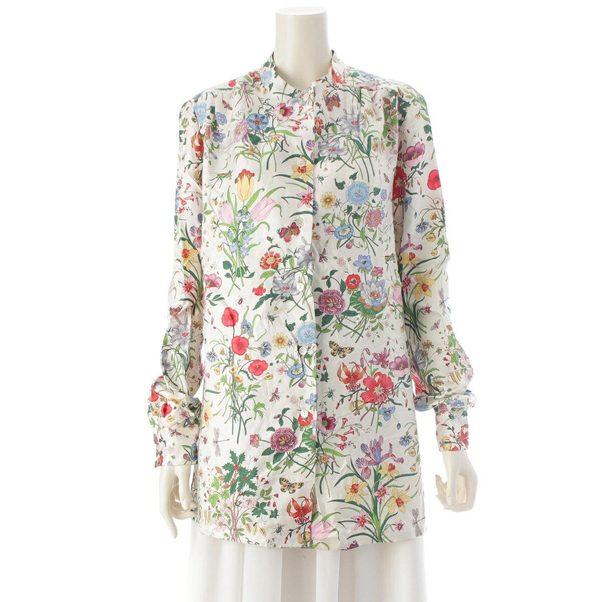 グッチ GUCCI 絹地 ヴィンテージ 植物相 花柄 総柄 トップ プルオーバー マルチ色合い 40【中古】【置き目品引き受ける】