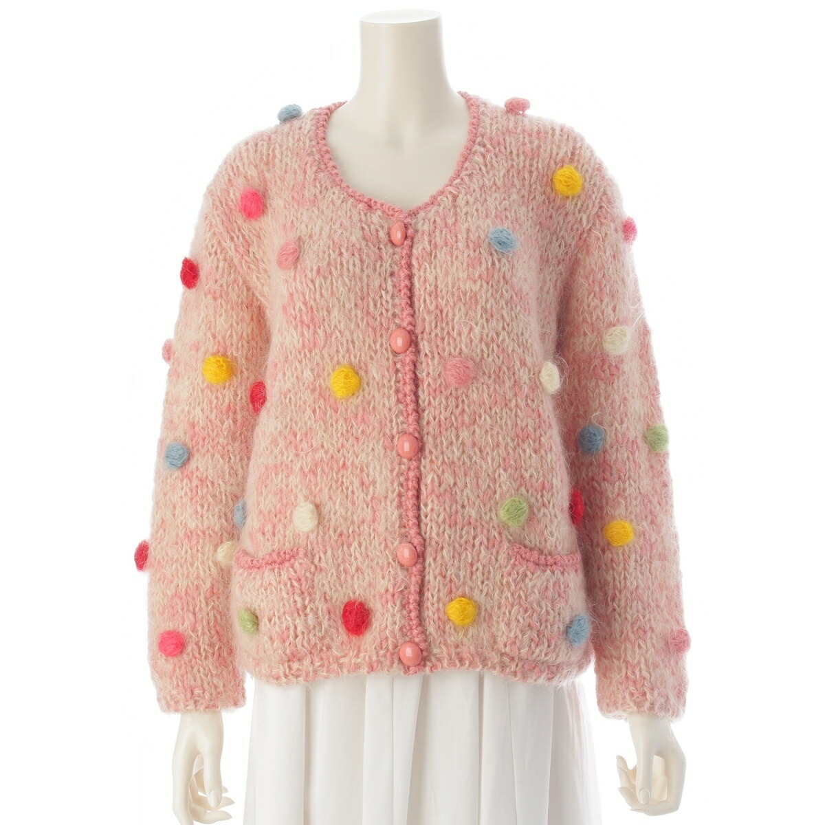 ピンクハウス PINK HOUSE ヴィンテージ モヘヤ マルチ ポンポン シャギー 編み物 ジレー トップス  マルチ色合い【中古】【置き目品引き受ける】