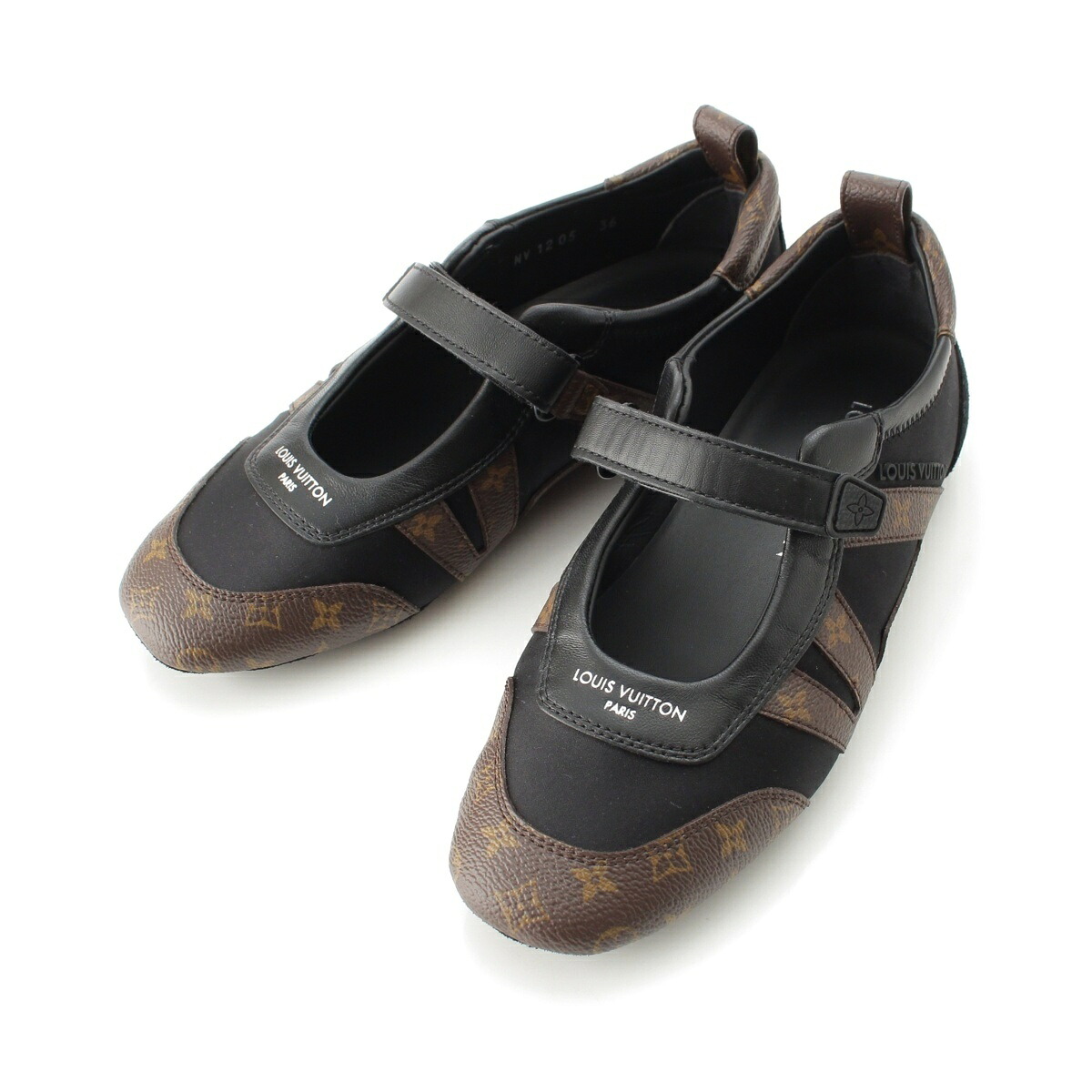 ルイヴィトン LOUIS VUITTON LV スニーカリーナ モノグラム スニーカー メリージェーン シューズ ブラック&times;ブラウン 36【中古】【正規品保証】｜retro