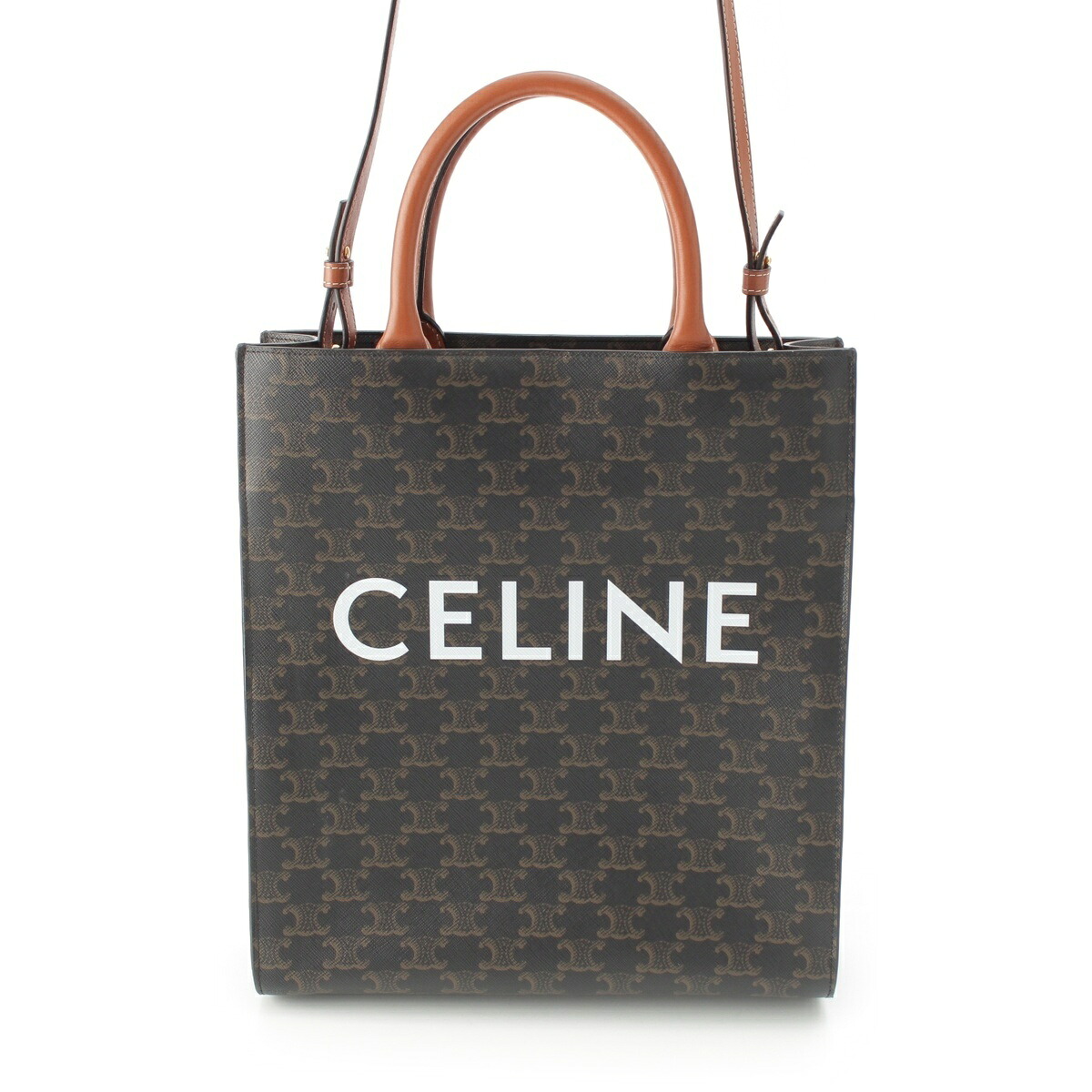 セリーヌ CELINE バーティカルカバ スモール なめし革 2way トートバッグ トリオンフ 191542BZK タン 赤銅色【中古】【置き目品引き受ける】