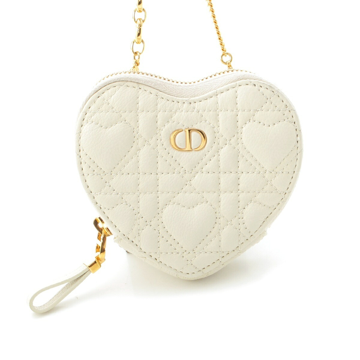 クリスチャンディオール Christian Dior レザー カナージュ ハート チェーン ミニバッグ ショルダーバッグ ポーチ ホワイト【中古】【正規品保証】|retro