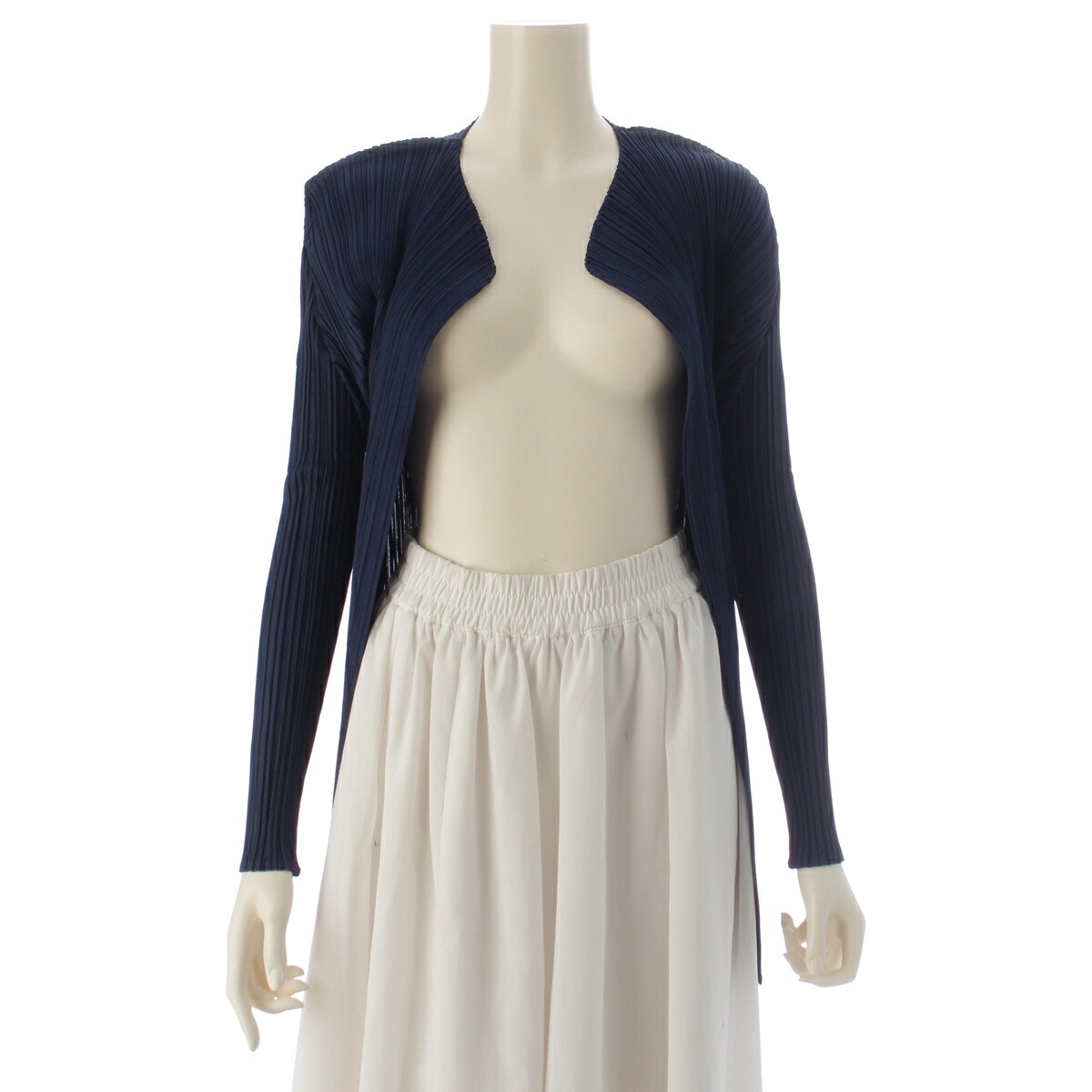 プリーツプリーズ イッセイミヤケ PLEATS PLEASE ISSEY ボタンレス ロングスリーブ カーディガン トップス PP11-JO215 ブルー 4【中古】【正規品保証】｜retro