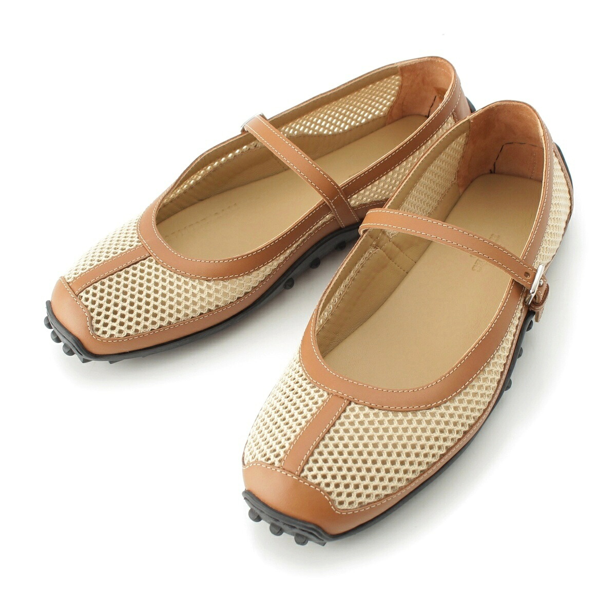 エルメス HERMES 25SS キチュ メッシュ レザー バレエシューズ ベージュ×ブラウン 37【中古】【正規品保証】|retro