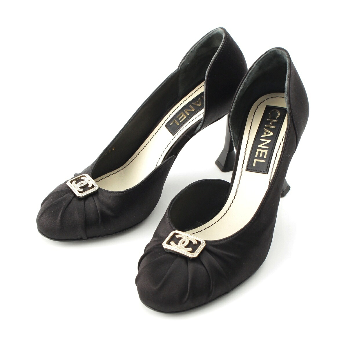 シャネル CHANEL 23C サテン パンプス ココマーク ラインストーン ミュール G39658 ブラック 36C【中古】【正規品保証】｜retro