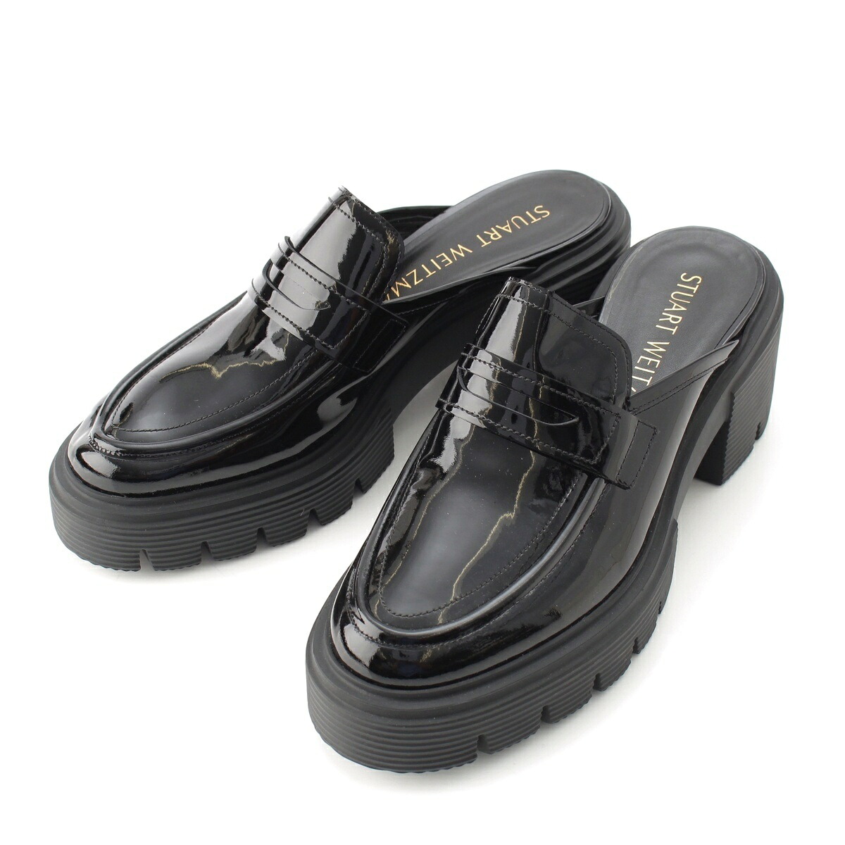スチュアート ワイツ Stuart Weitzman パテントレザー ミュール ローファー ブラック 39【中古】【正規品保証】｜retro