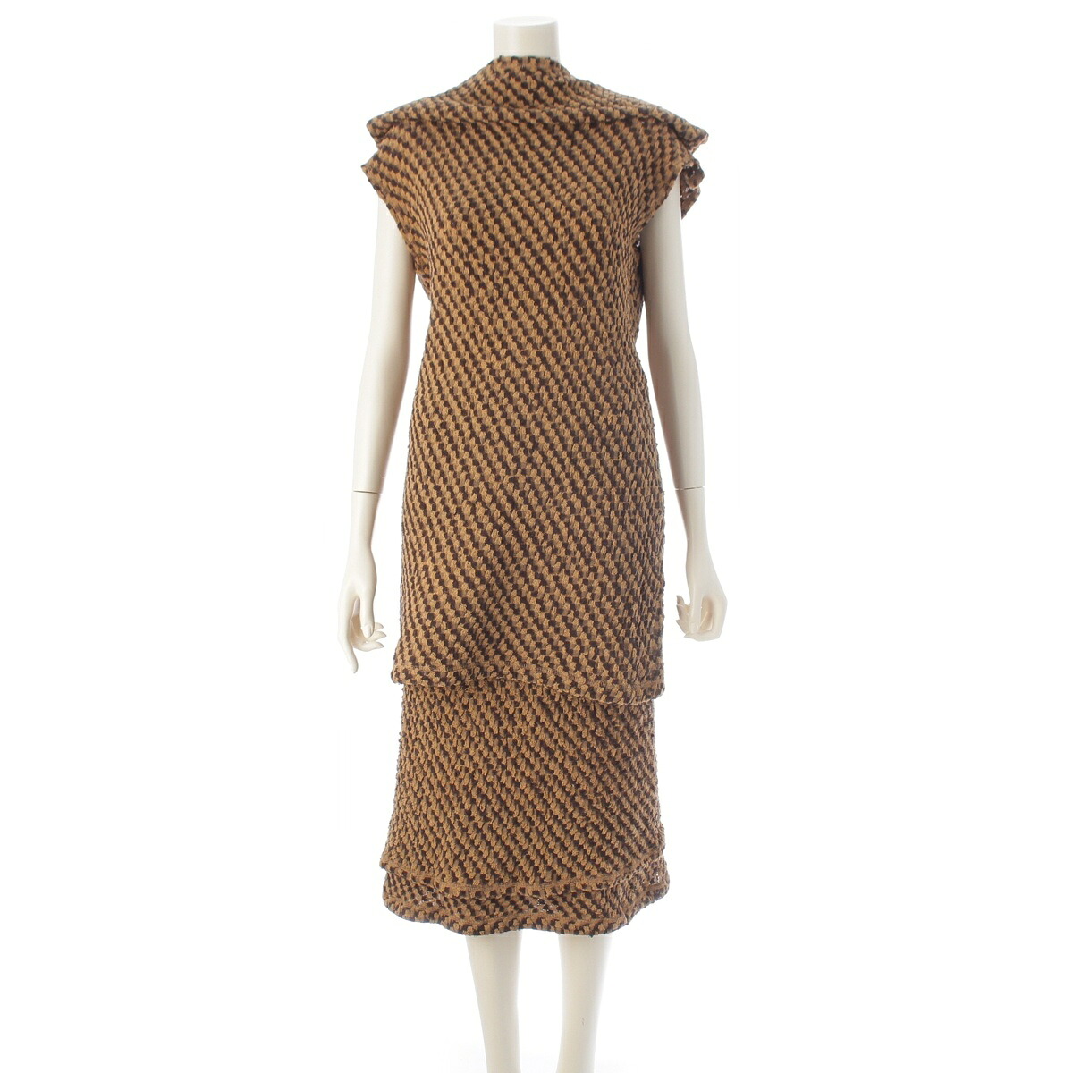 イッセイミヤケ ISSEY MIYAKE 筆タグ 80s 1984 コットン 変形 平面 繻子織 チュニック トップス レイヤードスカート セットアップ 3ピース MY12854/EE56364 イエロー【中古】【正規品保証】|retro