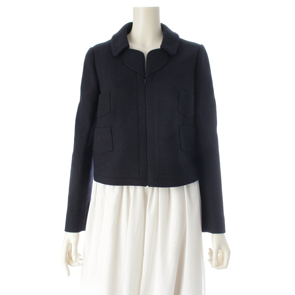 ヴァレンティノ VALENTINO ウール クロップド テーラードジャケット ネイビー 38【中古】【正規品保証】|retro