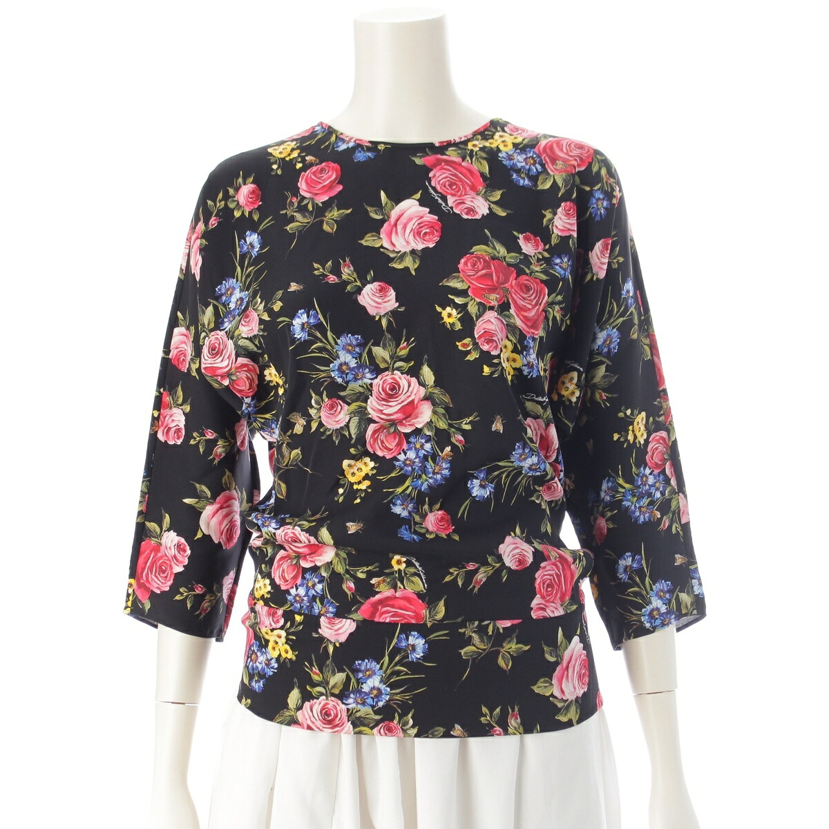 ドルチェアンドガッバーナ DOLCE&GABBANA シルク 花柄 プリント ブラウス トップス F7ZJ3T ブラック 36【中古】【正規品保証】｜retro